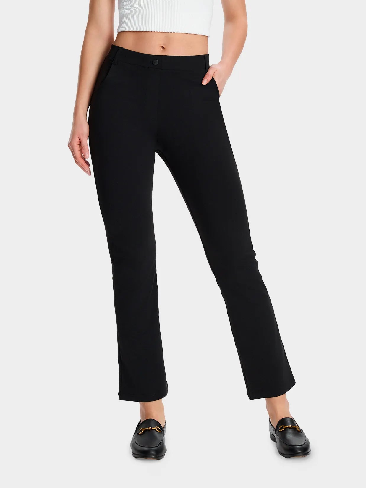 cropped black dress pants Women's Flare Yoga with 4 Pockets Short Black Formal Dresses while stretch gives you sweep trailing Size Alpha:UK-S
