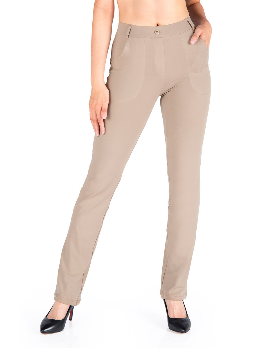 Straight Leg Yoga Dress Pants 4 Pockets Khaki Yogipace