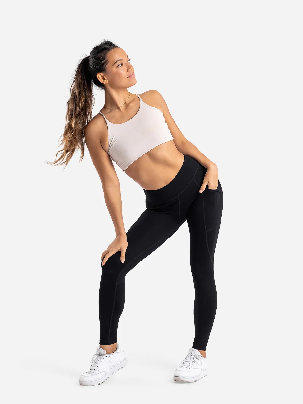 Essential High Waisted Yoga Leggings, Petite, Side Pockets image 2