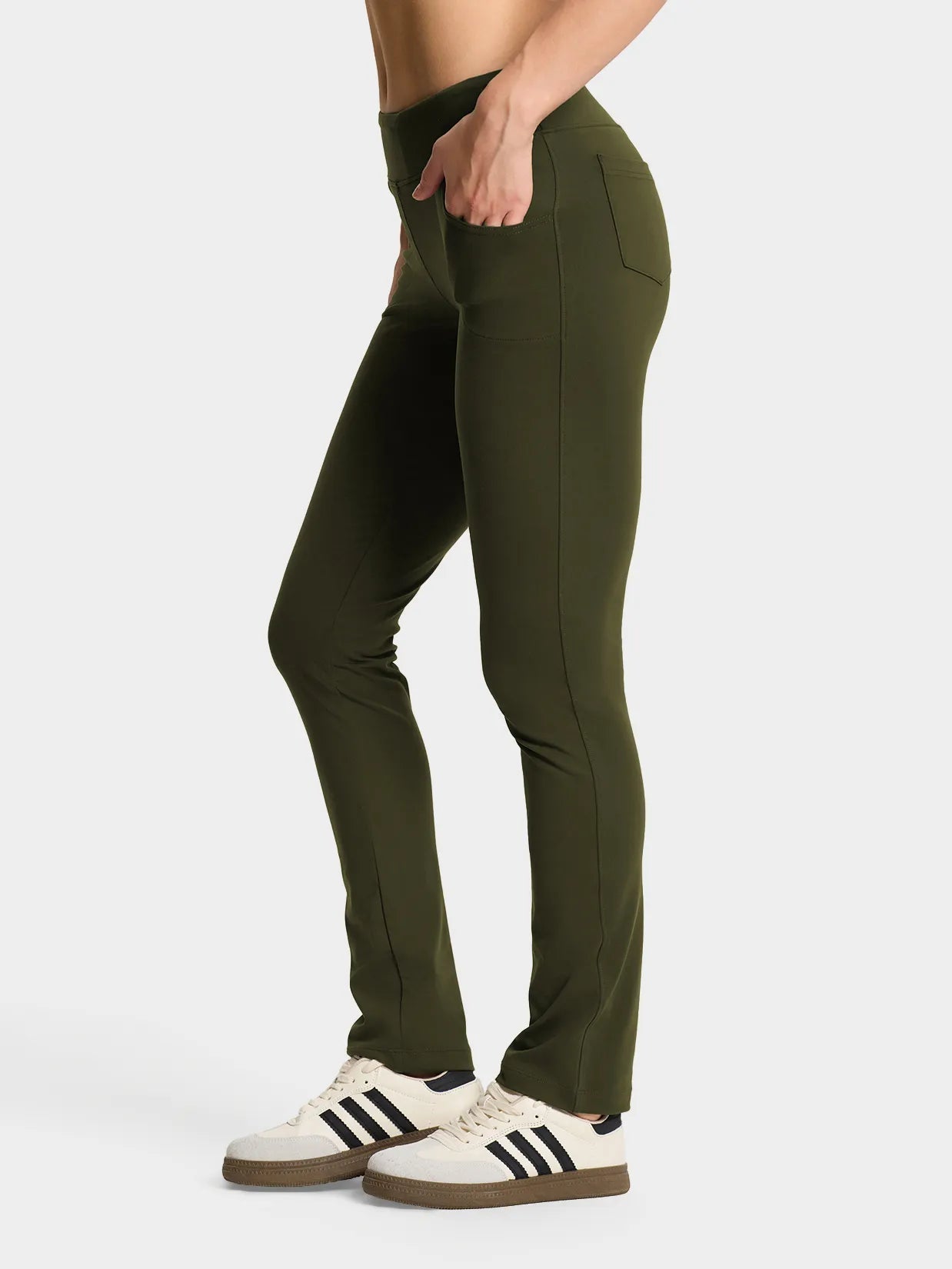 Straight Leg Yoga Pants, 5 Pockets #color_Dark Olive