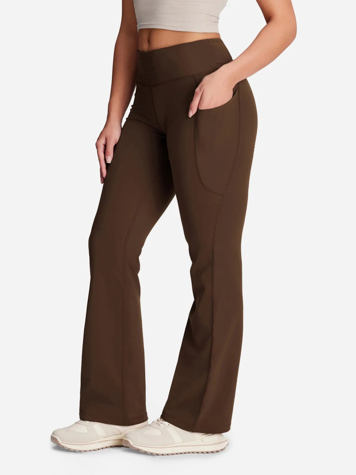 Essential Bootcut Yoga Pants, Side Pockets #color_Brown
