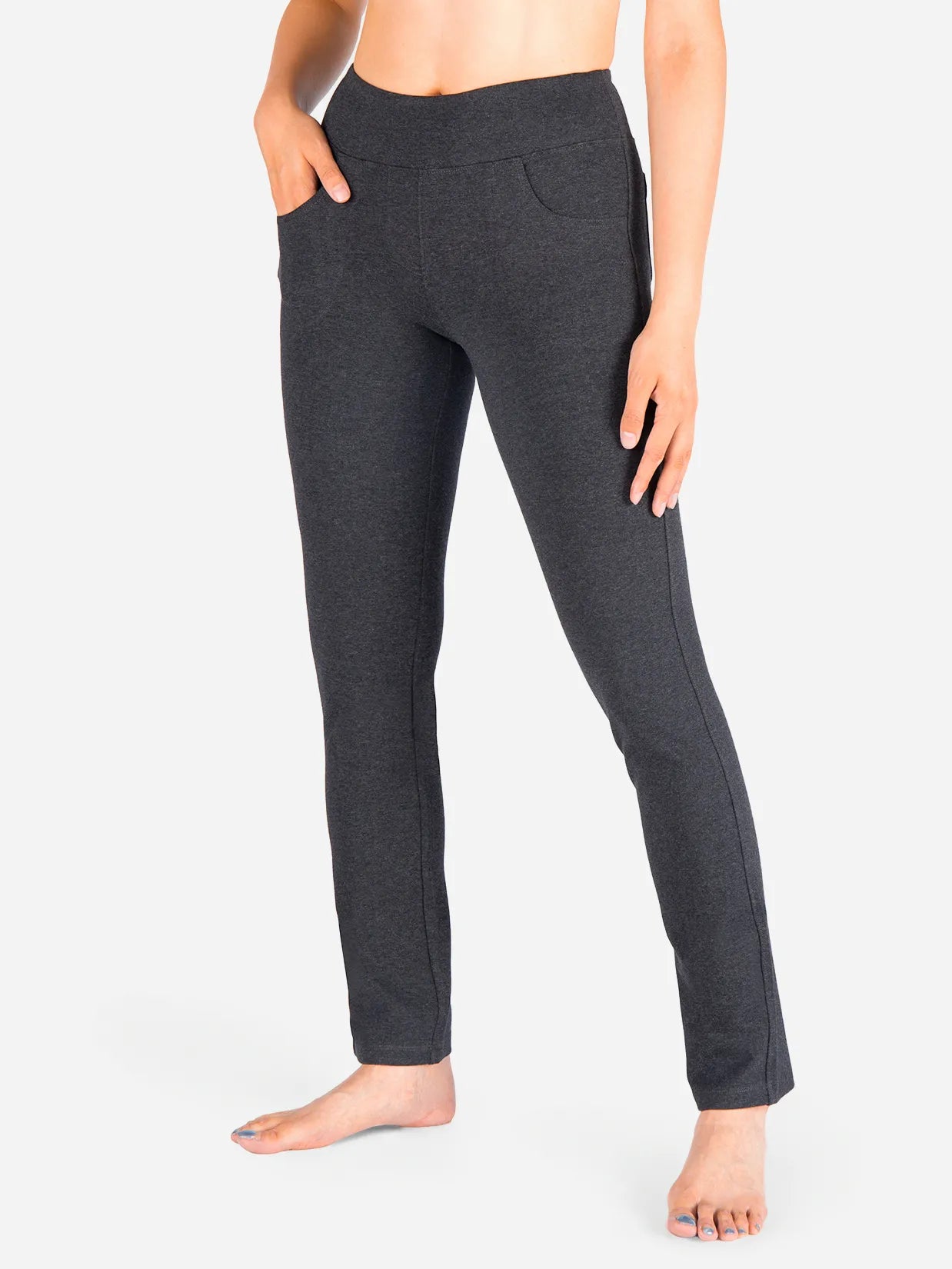 Straight Leg Yoga Pants, 5 Pockets #color_Charcoal