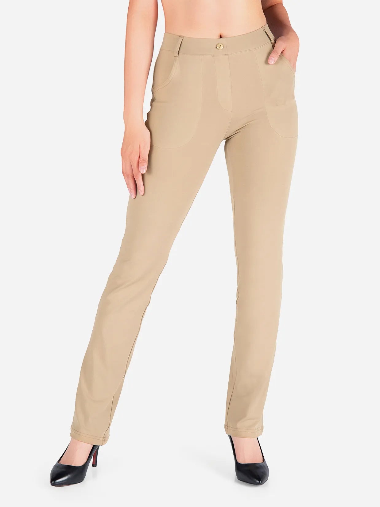 Straight Leg Yoga Dress Pants, 4 Pockets #color_Khaki