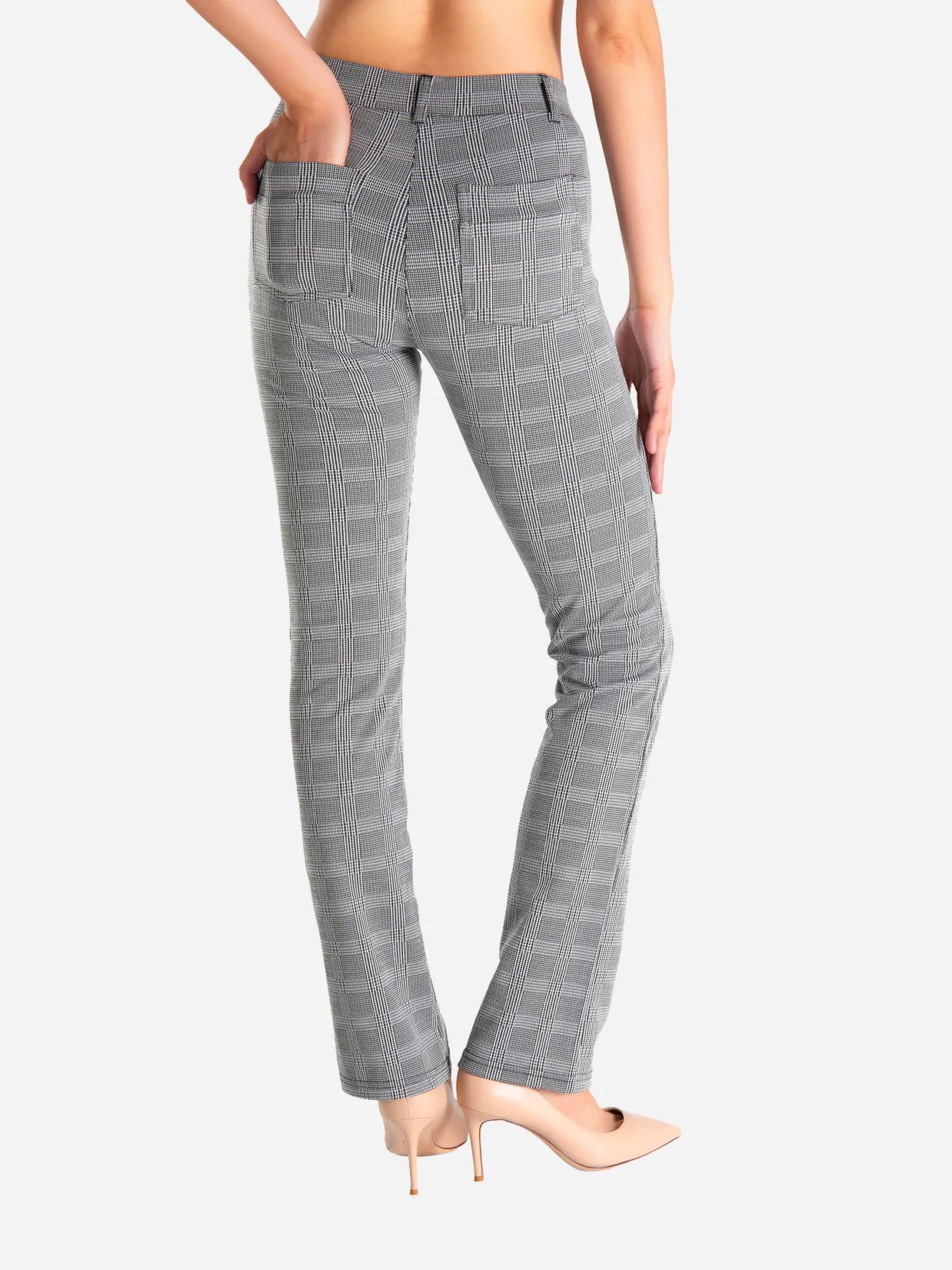 plaid dress pants women Straight Leg Yoga Dress Pants, 4 Pockets (Plaid)