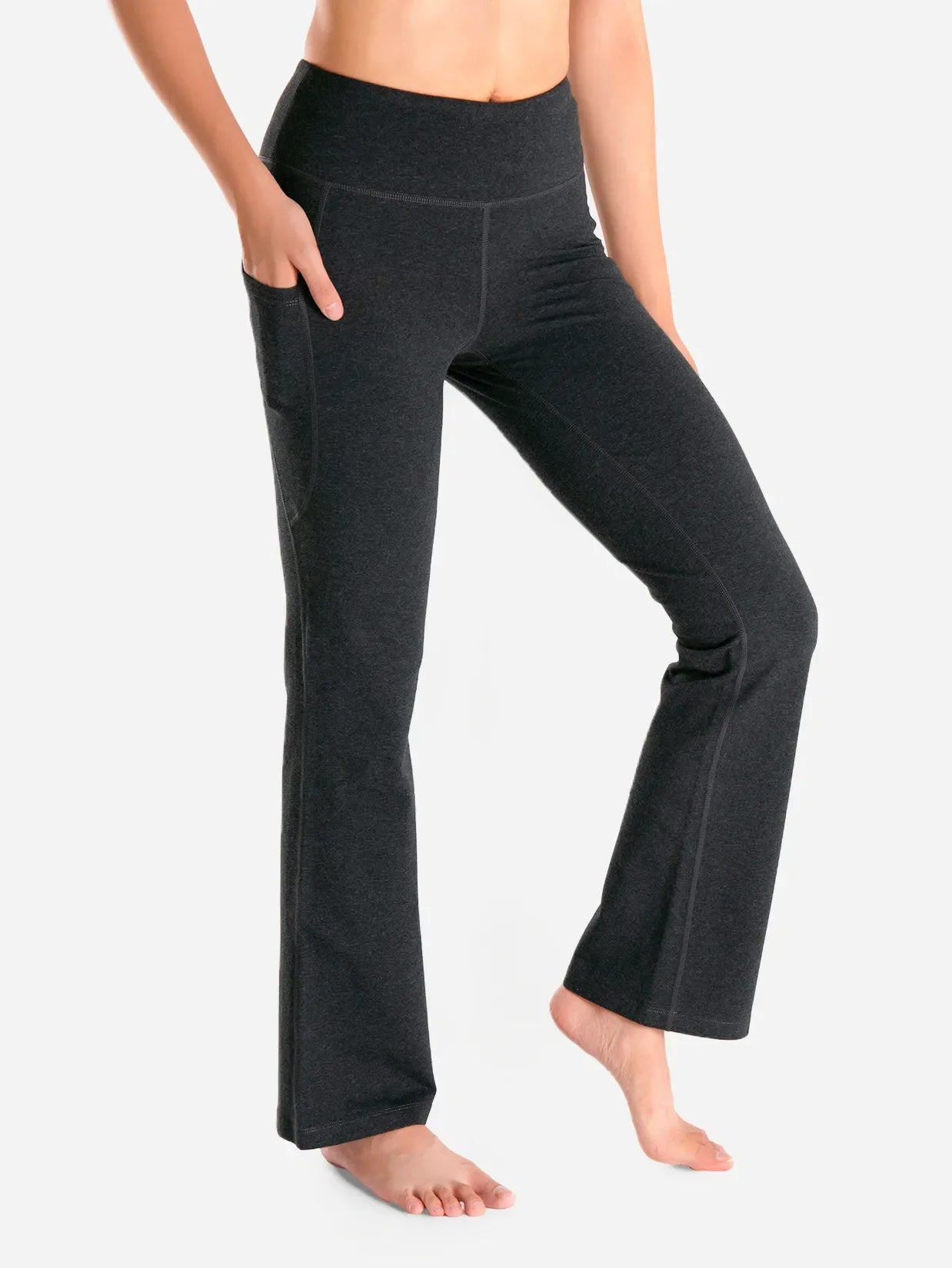 Essential Bootcut Yoga Pants, Side Pockets #color_Charcoal