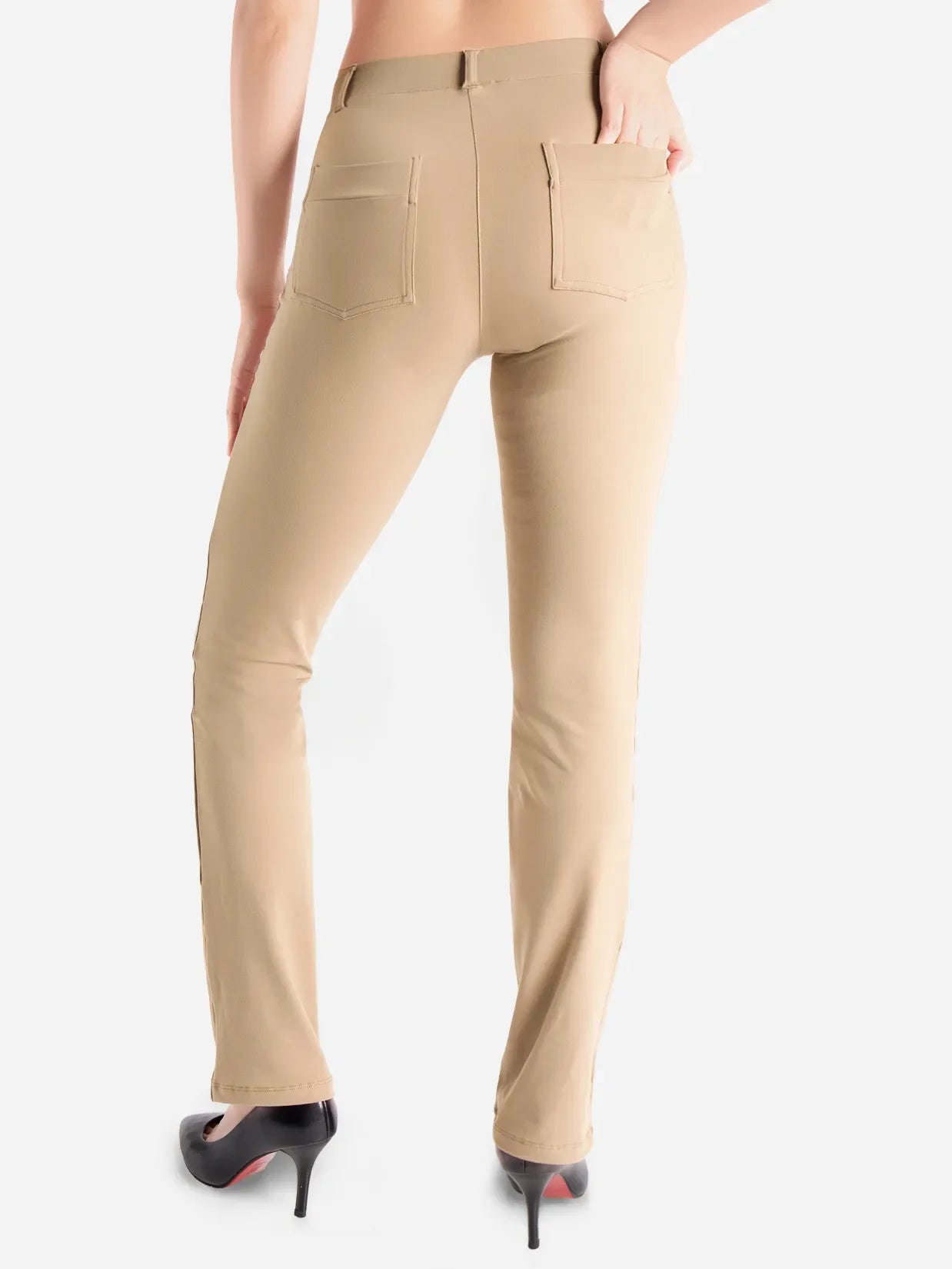 Straight Leg Yoga Dress Pants, Back Pockets #color_Khaki