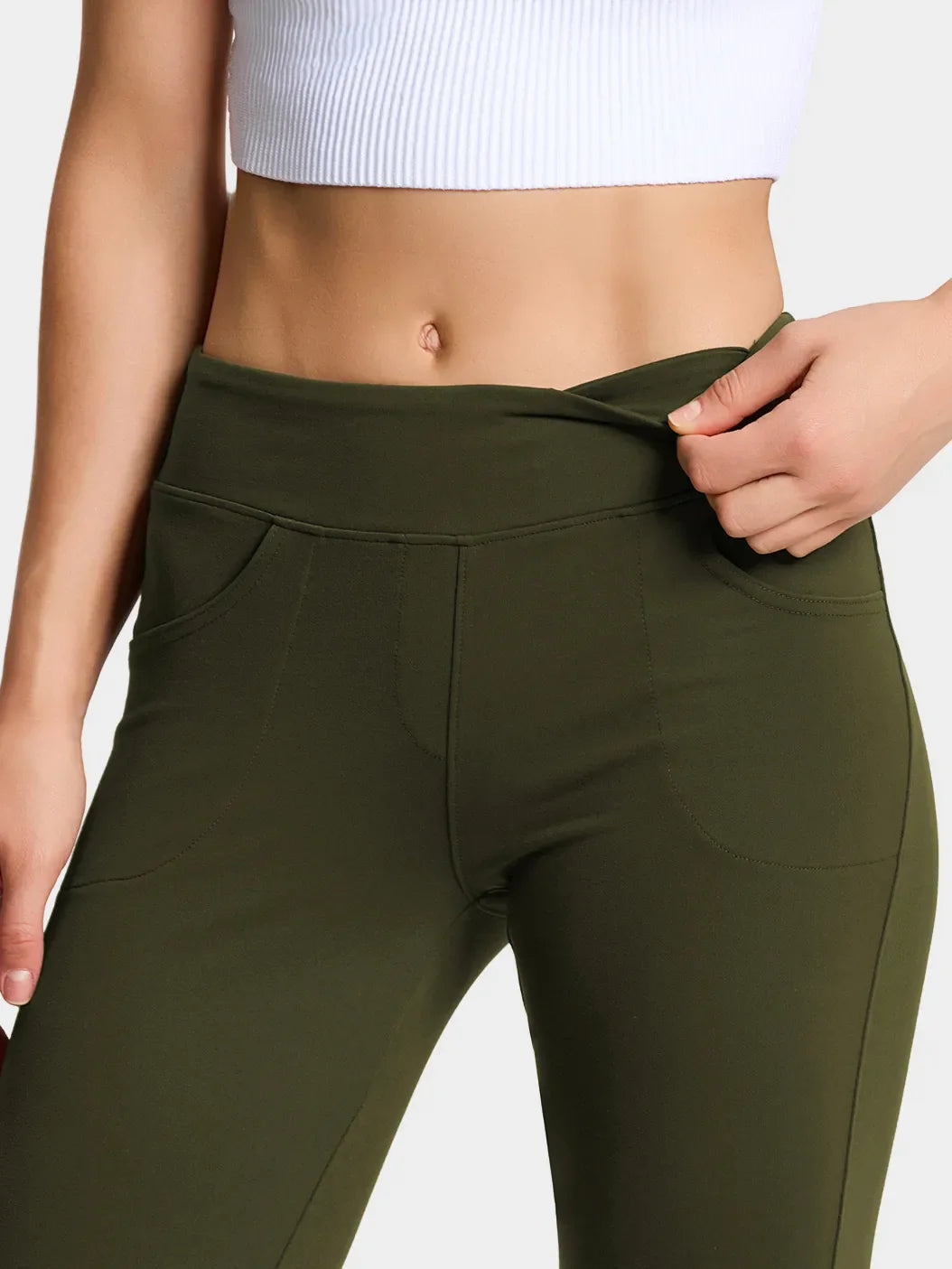 Straight Leg Yoga Pants, 5 Pockets #color_Dark Olive