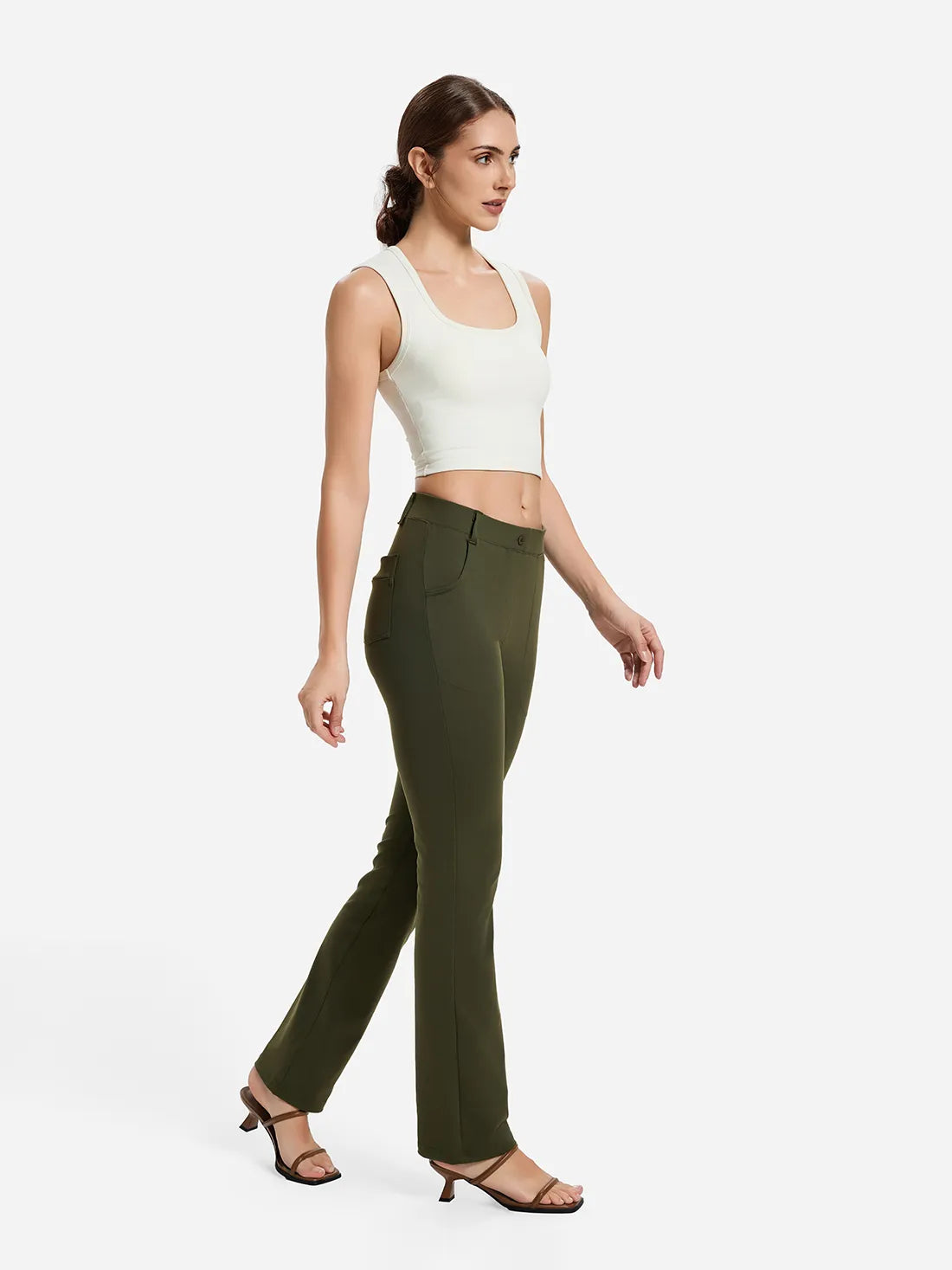 Straight Leg Yoga Dress Pants, 4 Pockets #color_Olive Green