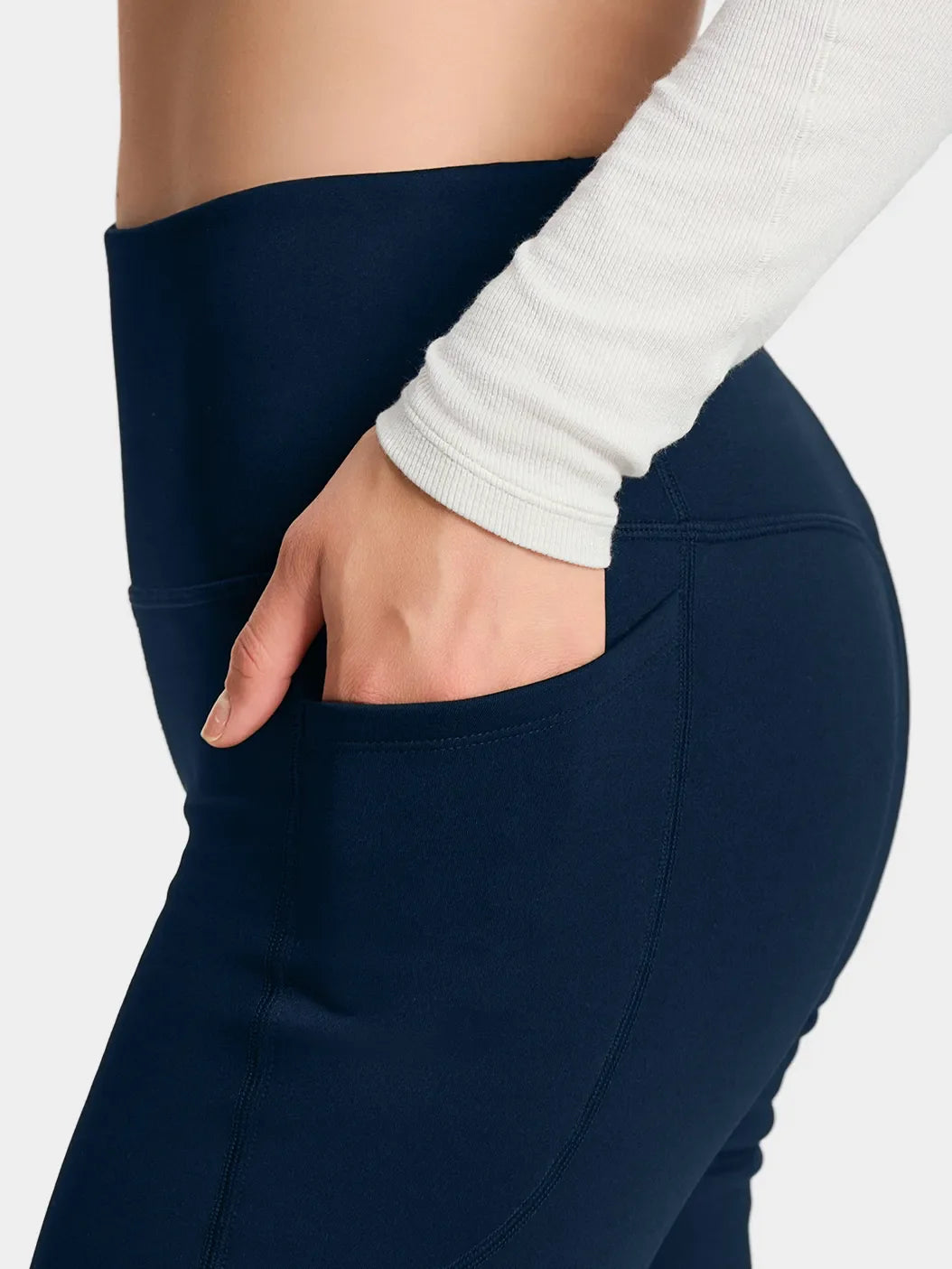 CozyWarmth Fleece Lined Flare Leggings, Side Pockets #color_Midnight Blue