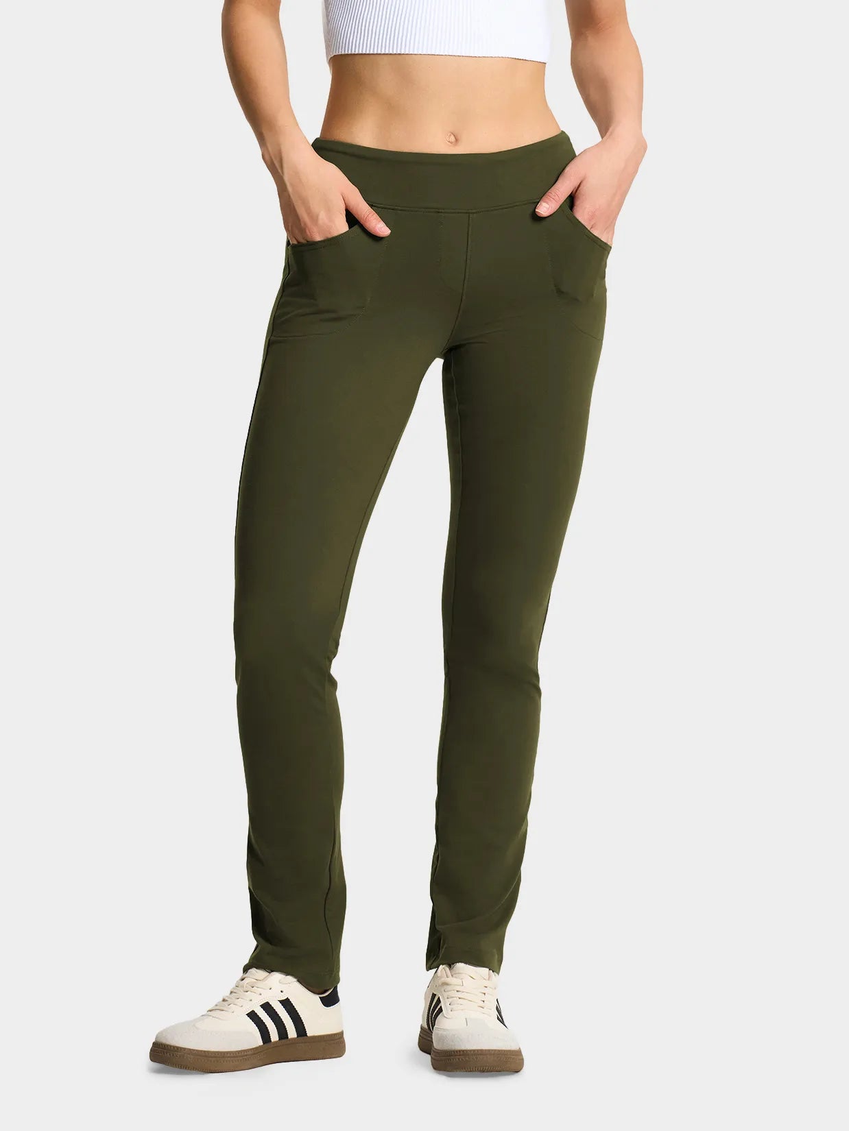 Straight Leg Yoga Pants, 5 Pockets #color_Dark Olive