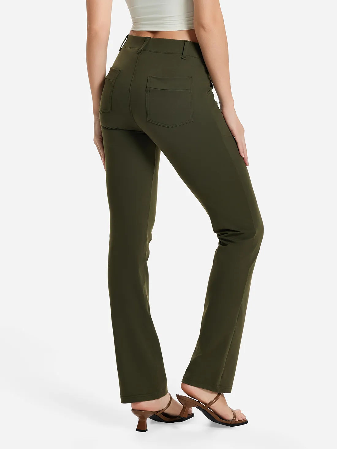 Straight Leg Yoga Dress Pants, 4 Pockets #color_Olive Green