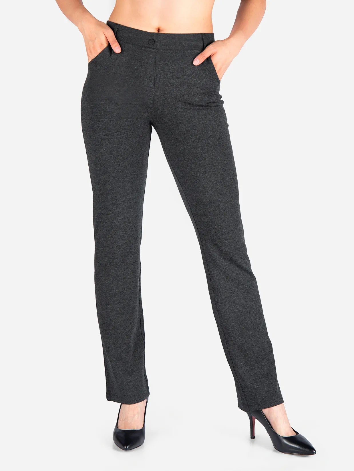Straight Leg Yoga Dress Pants, 4 Pockets #color_Charcoal