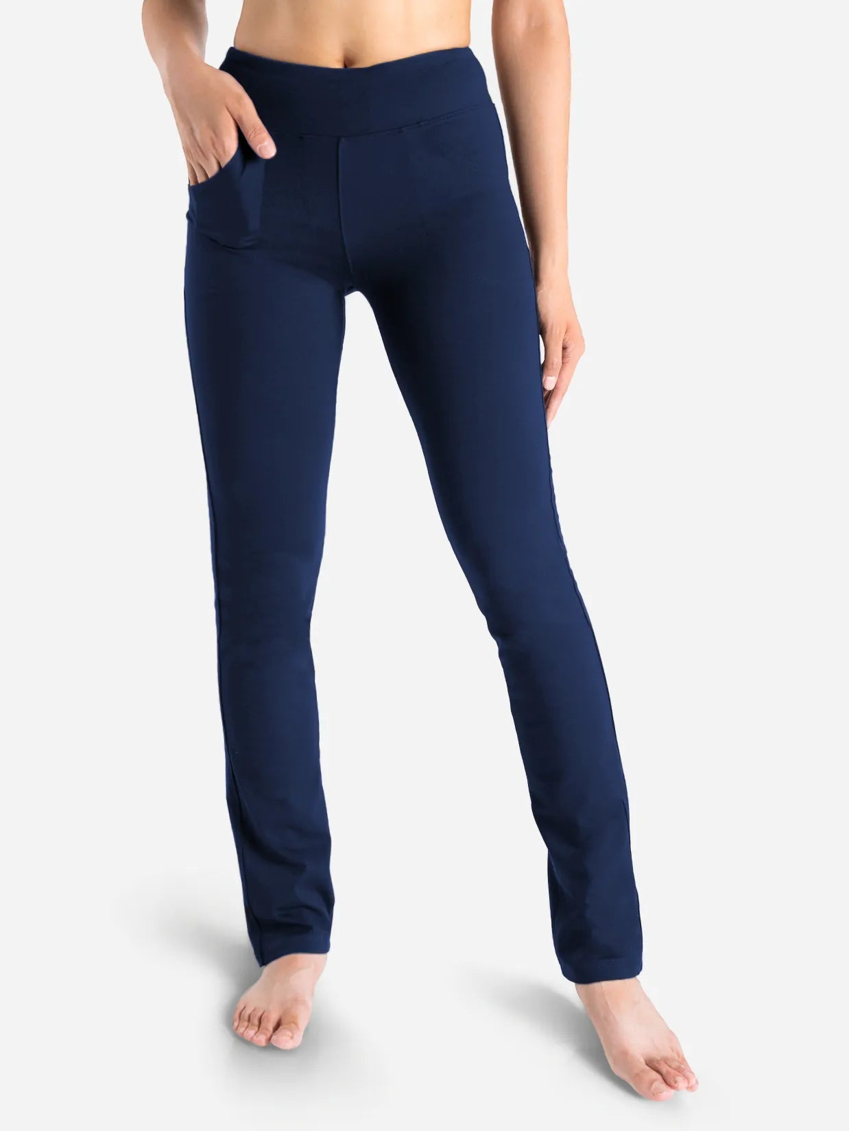 Straight Leg Yoga Pants, 5 Pockets #color_Navy Blue