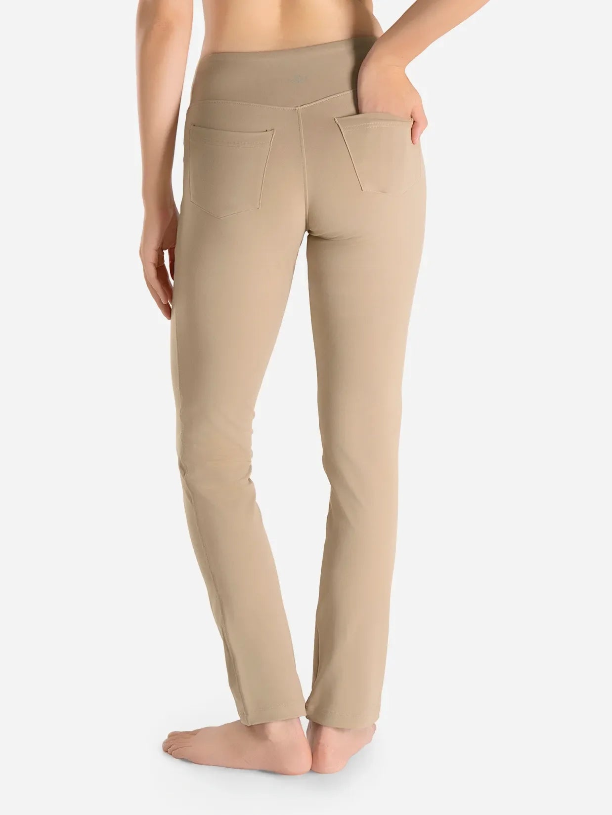 Straight Leg Yoga Pants, 5 Pockets #color_Khaki