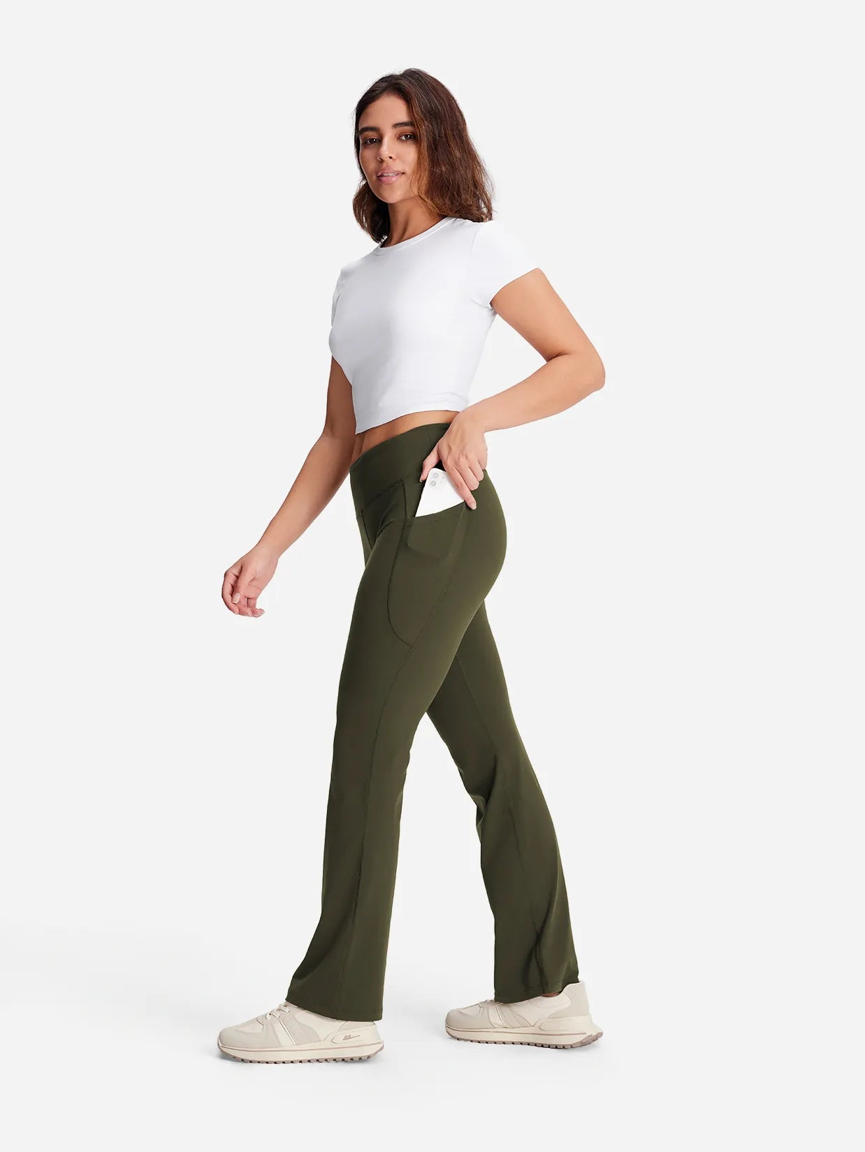 Essential Bootcut Yoga Pants, Side Pockets #color_Dark Olive