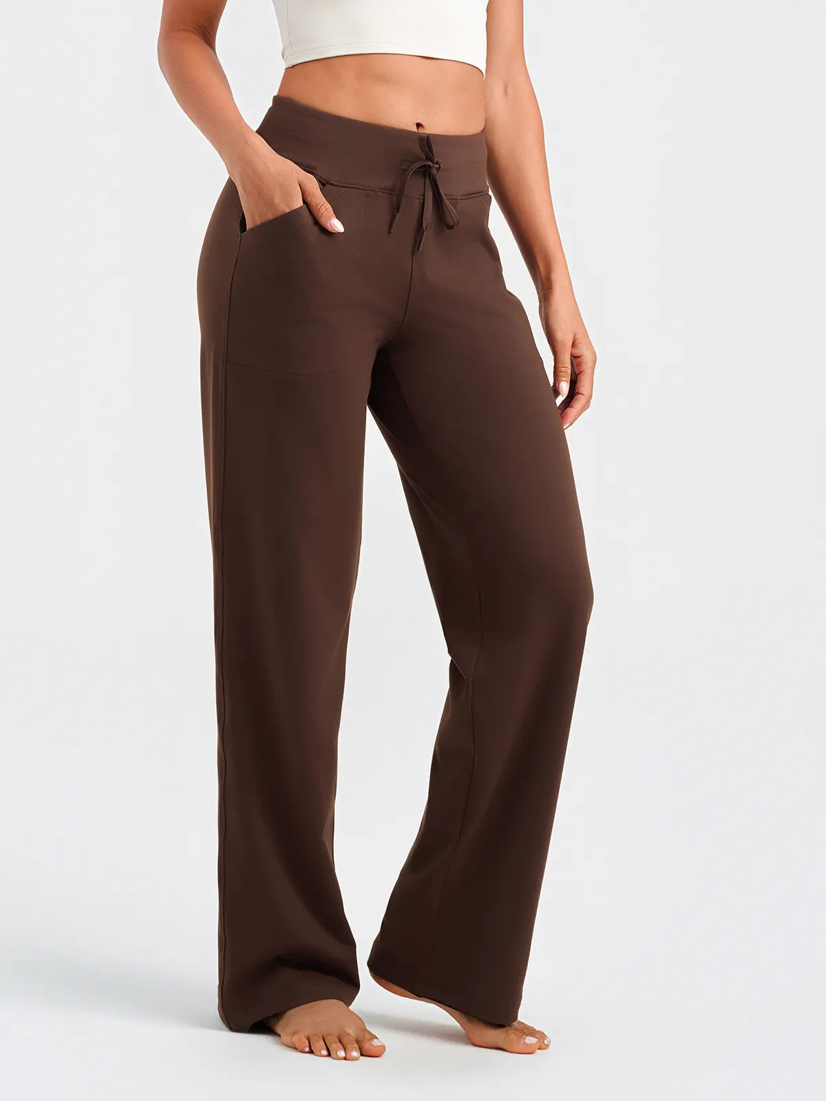 Yogipace Women's Essential High Waisted Wide Leg Yoga Pants #color_Brown
