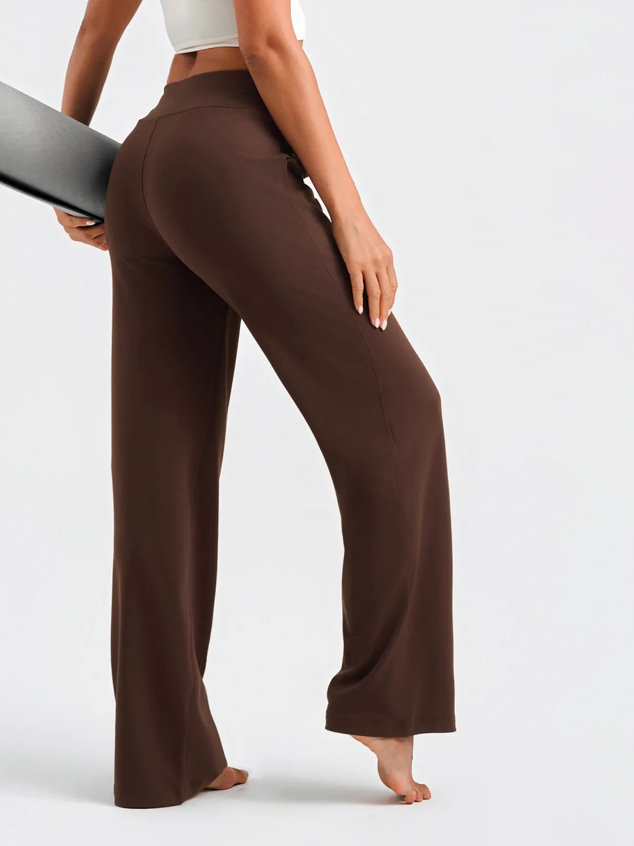 Yogipace Women's Essential High Waisted Wide Leg Yoga Pants #color_Brown