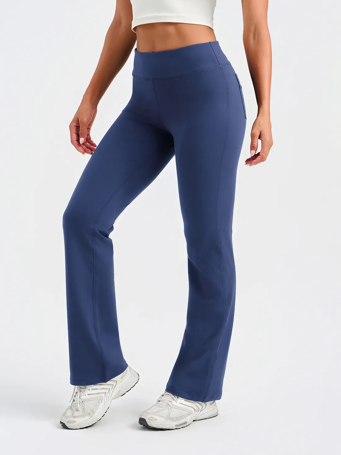Yogipace Women's Essential Bootcut Yoga Pants with Back Pockets #color_Slate Blue