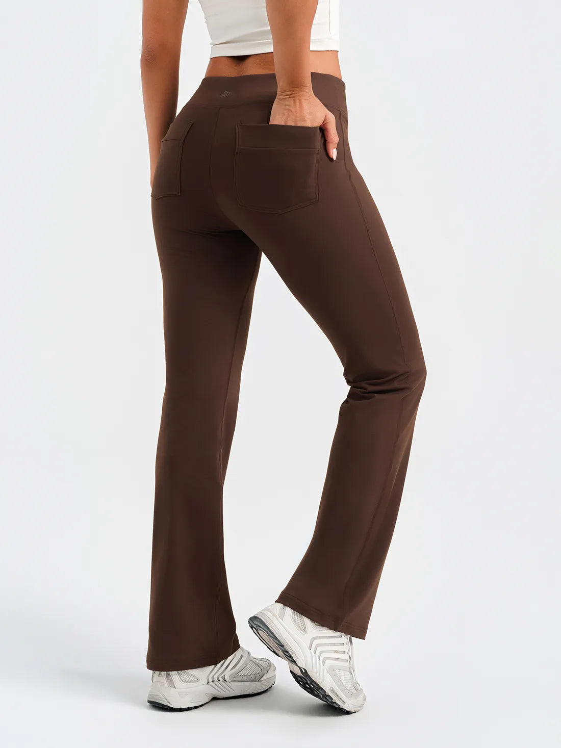 Yogipace Women's Essential Bootcut Yoga Pants with Back Pockets #color_Brown