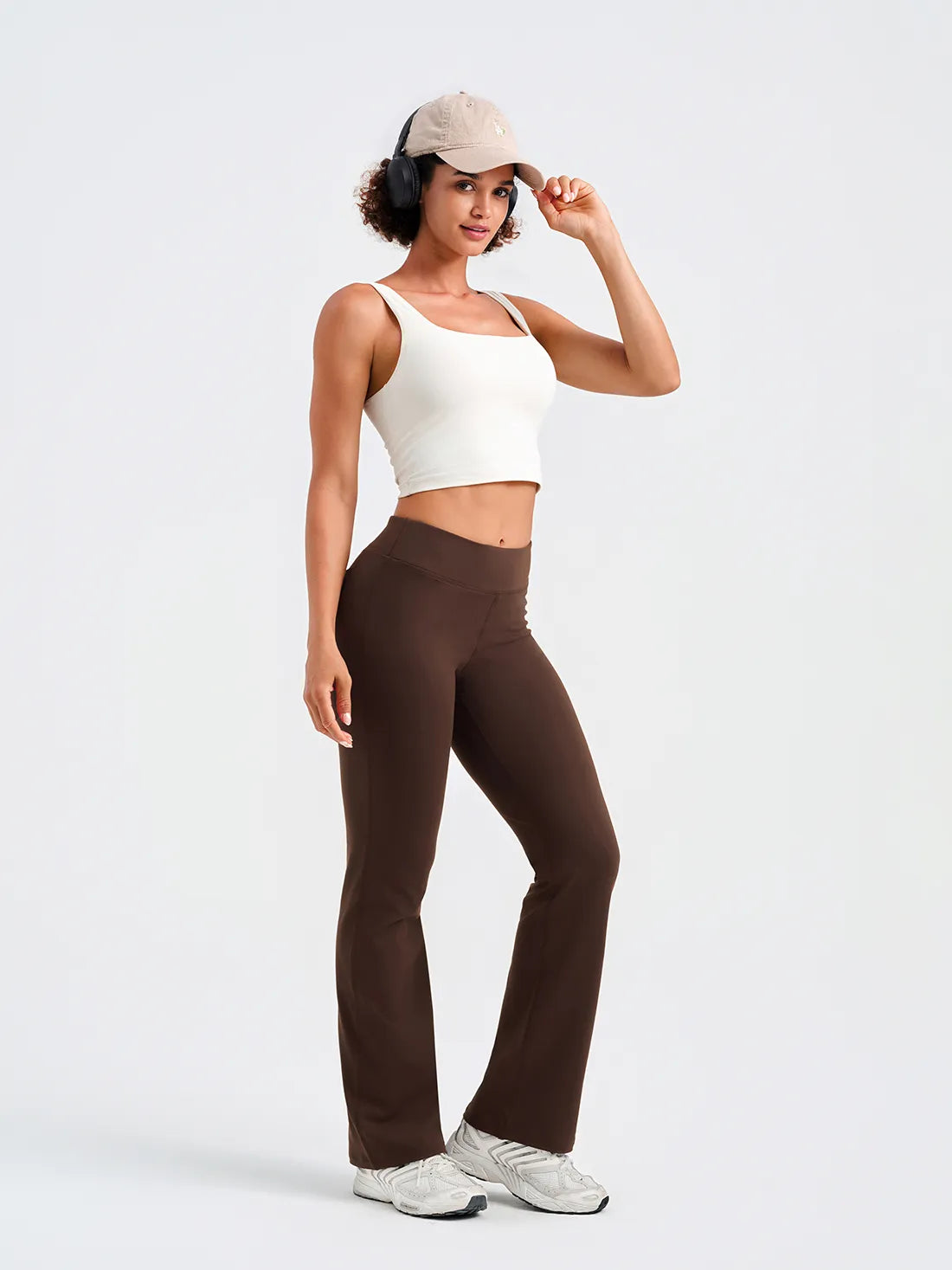 Yogipace Women's Essential Bootcut Yoga Pants with Back Pockets #color_Brown