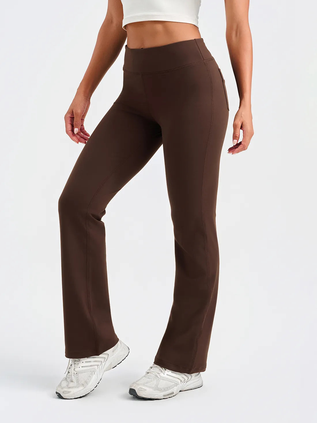 Yogipace Women's Essential Bootcut Yoga Pants with Back Pockets #color_Brown