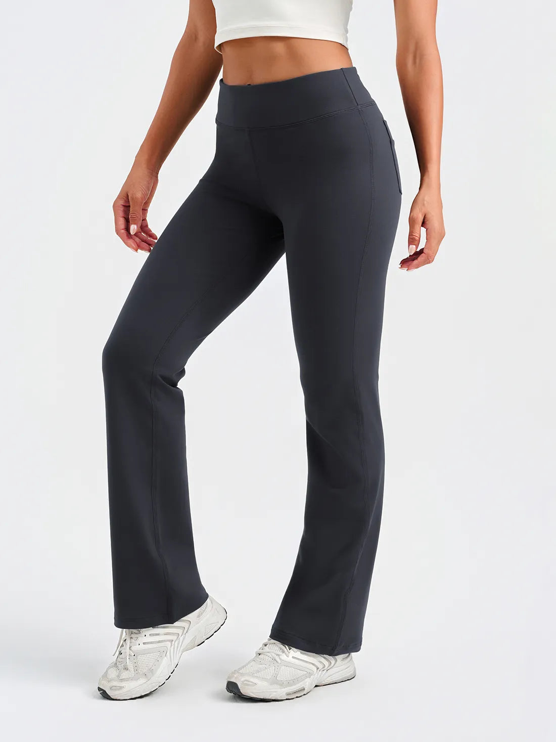 Yogipace Women's Essential Bootcut Yoga Pants with Back Pockets #color_Graphite Gray