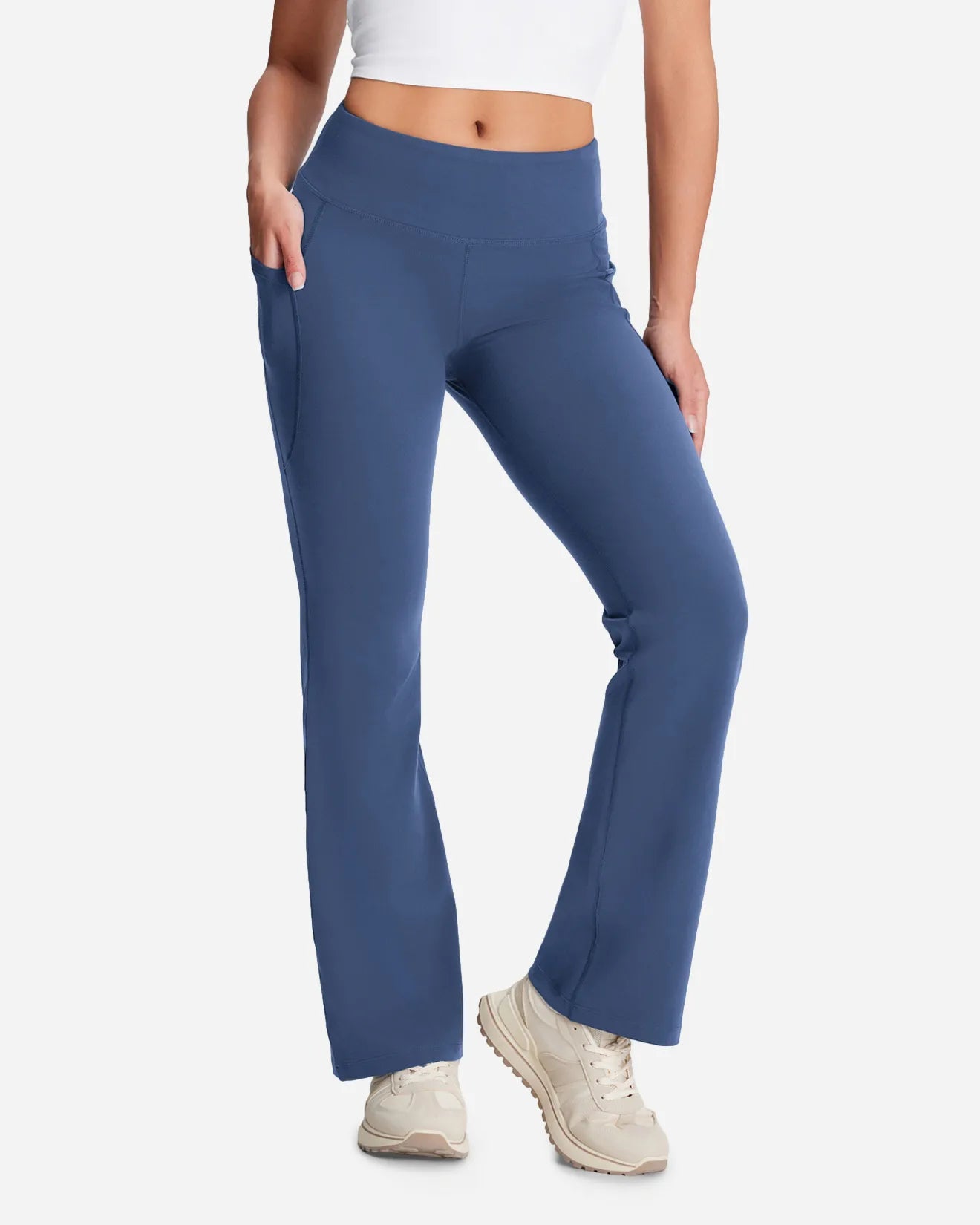 Yogipace Women's Essential Bootcut Yoga Pants with Side Pockets #color_Slate Blue