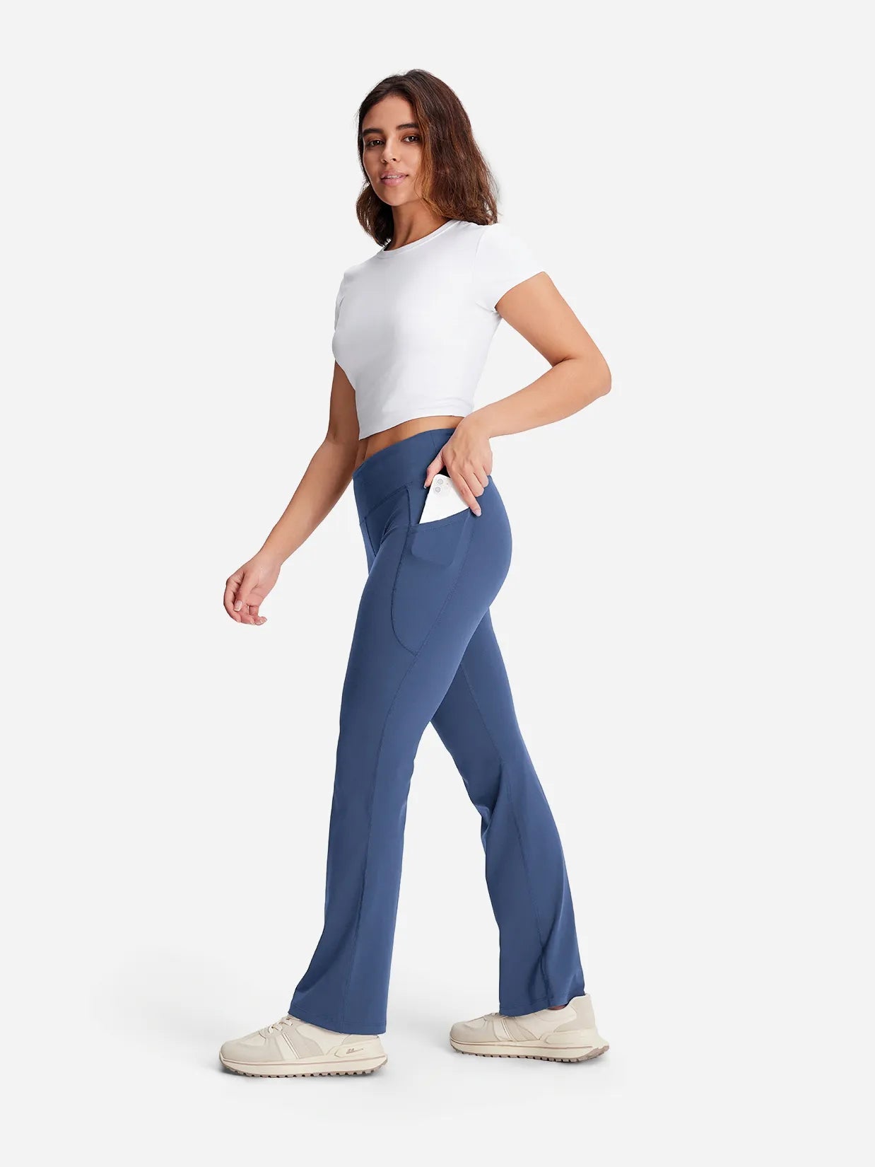 Yogipace Women's Essential Bootcut Yoga Pants with Side Pockets #color_Slate Blue