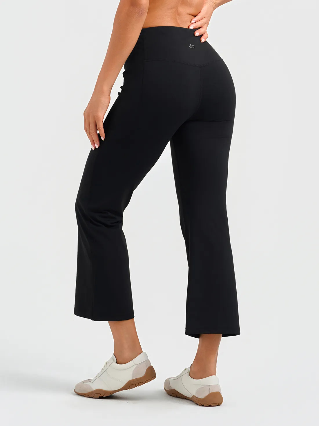 High Rise Flare Capri Yoga Pants, Side Pockets #color_Black