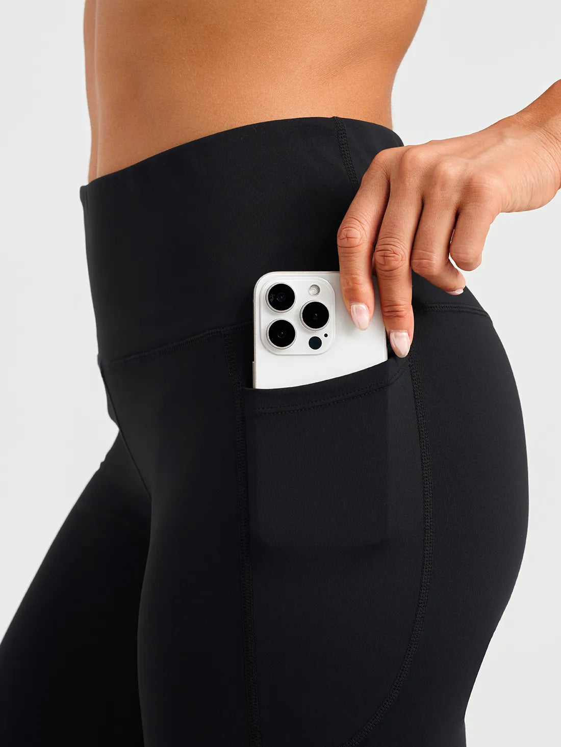 High Rise Flare Capri Yoga Pants, Side Pockets #color_Black