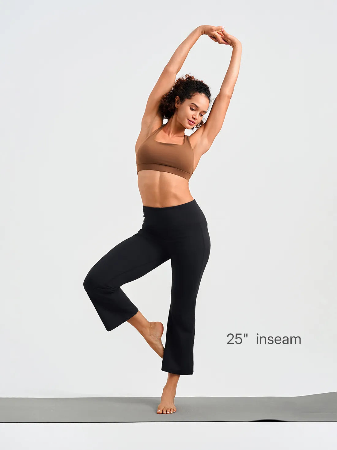 High Rise Flare Capri Yoga Pants, Side Pockets #color_Black