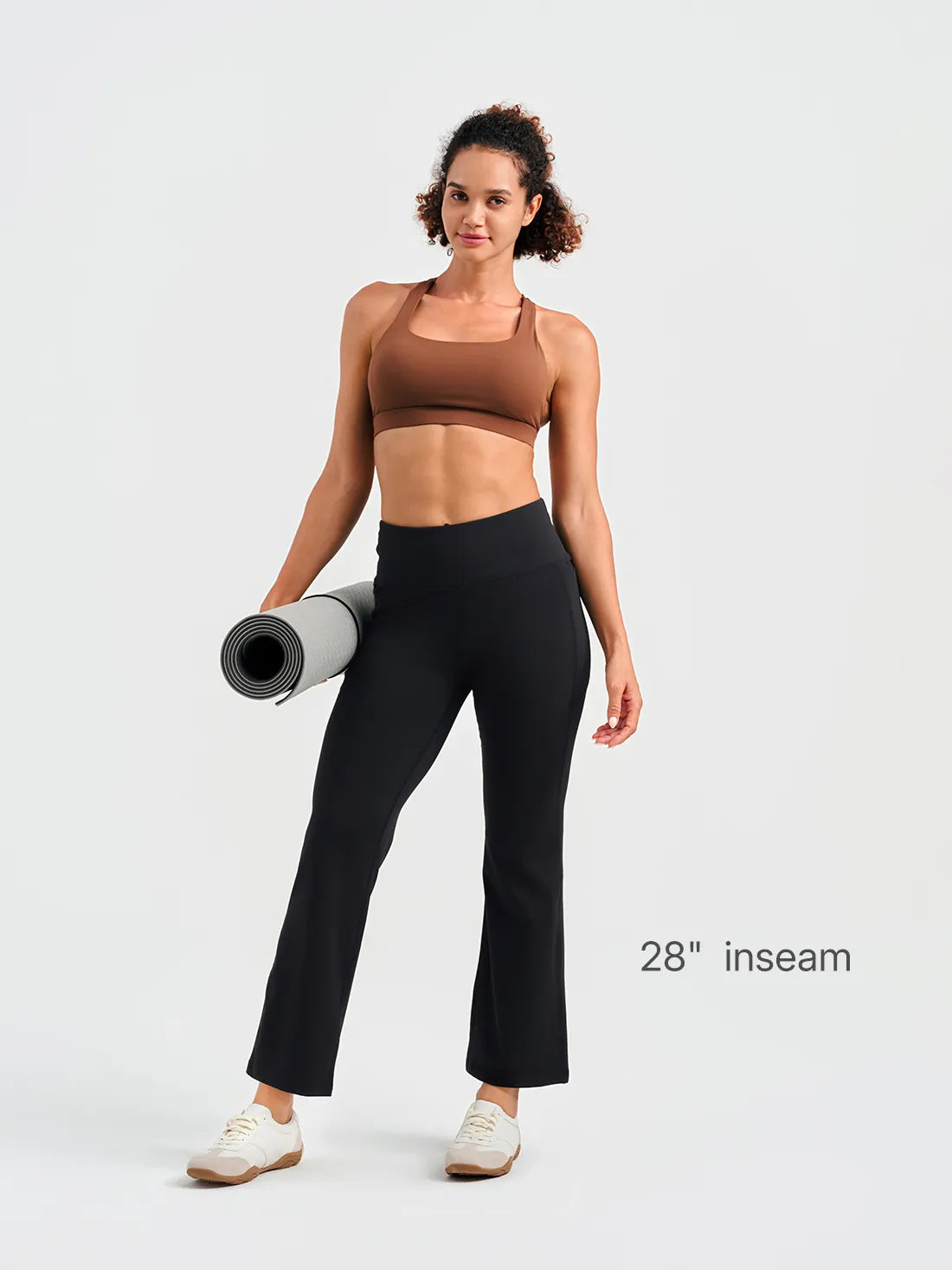 High Rise Flare Capri Yoga Pants, Side Pockets #color_Black