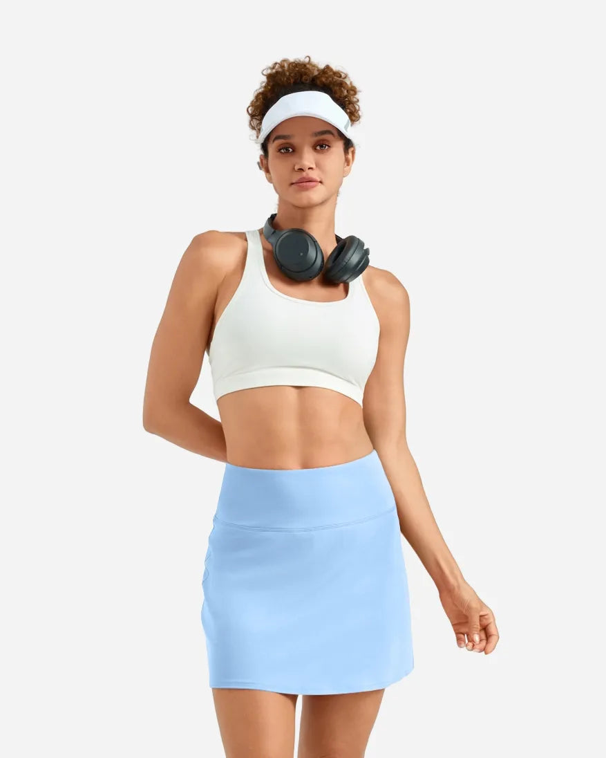 High Waisted A-Line Tennis Skort, 15.5"#color_Ice Blue