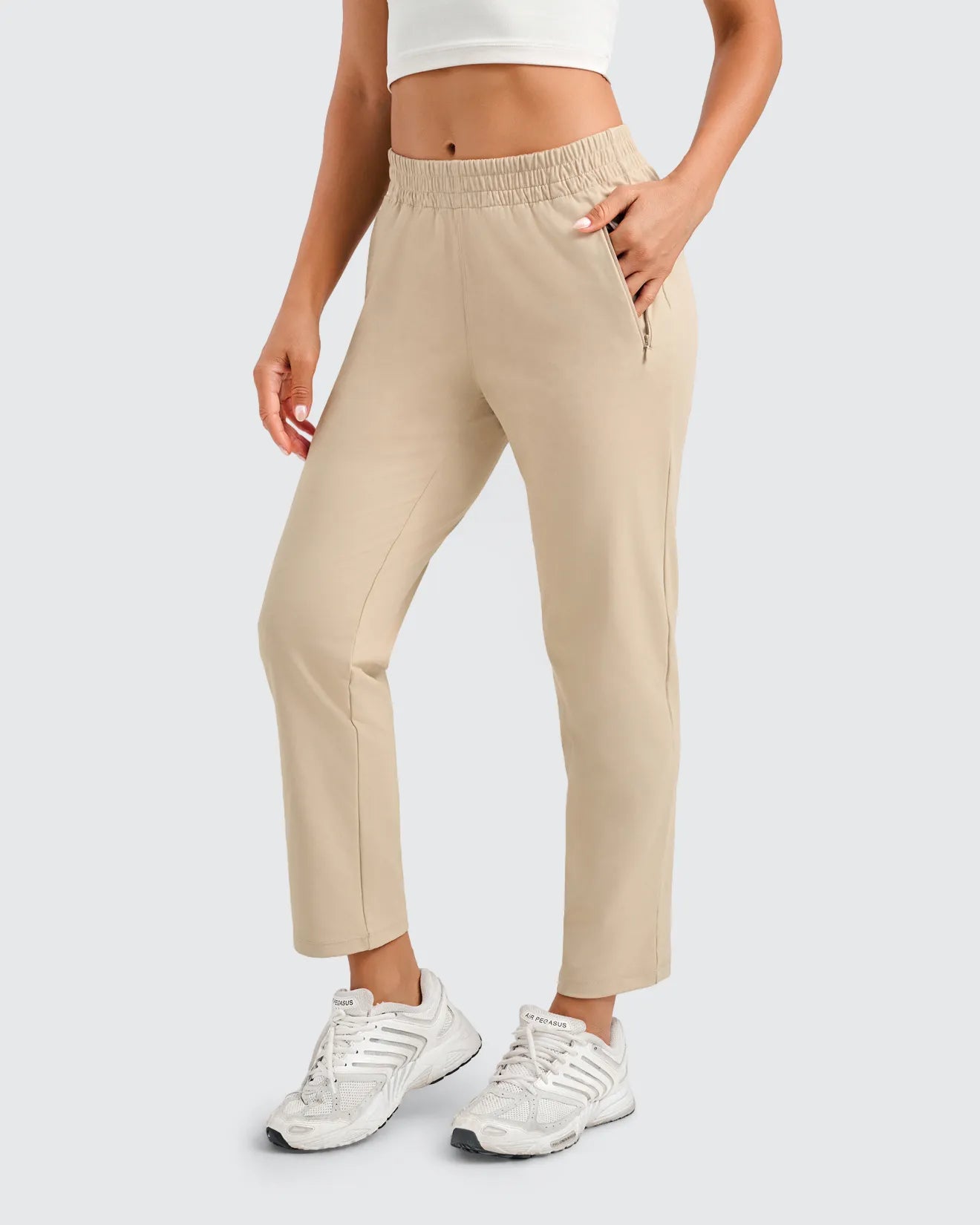 Women's Lightweight Stretch Golf Ankle Pants - Petite & Tall #color_Khaki