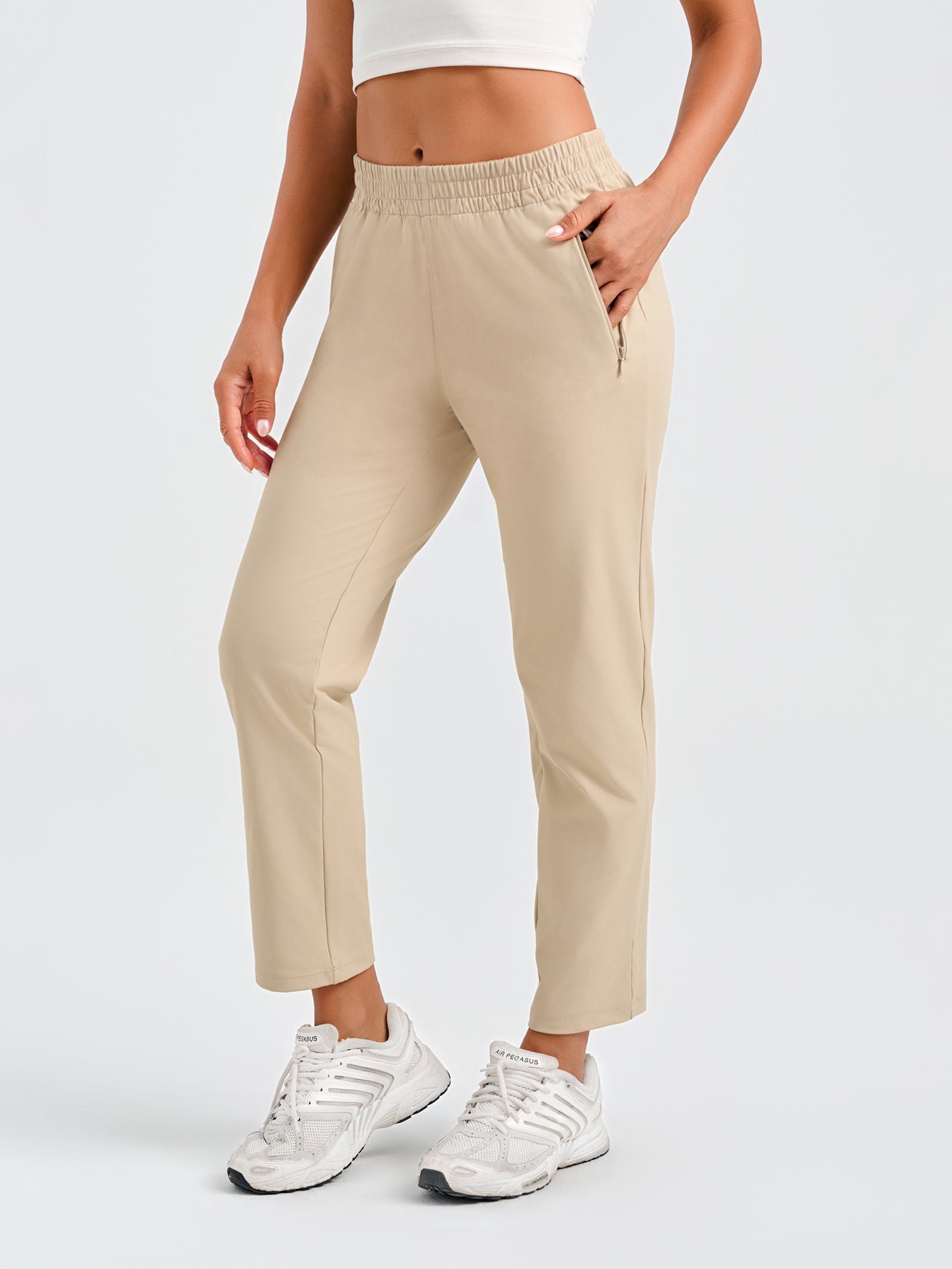 Women's Lightweight Stretch Golf Ankle Pants - Petite & Tall #color_Khaki