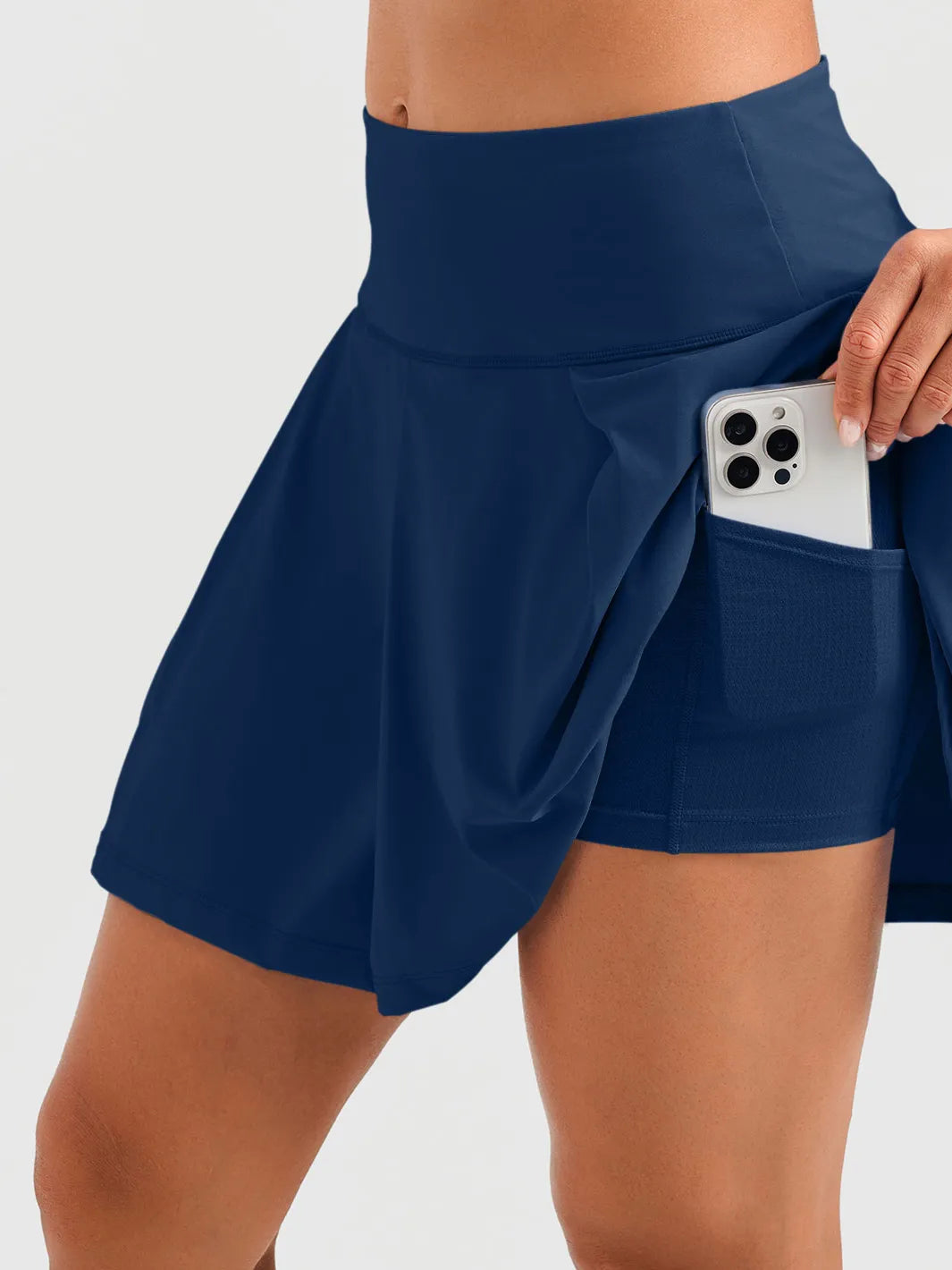 Pleated Tennis Skirt with Pockets - 15.5" Athletic Golf Skirt #color_Navy Blue