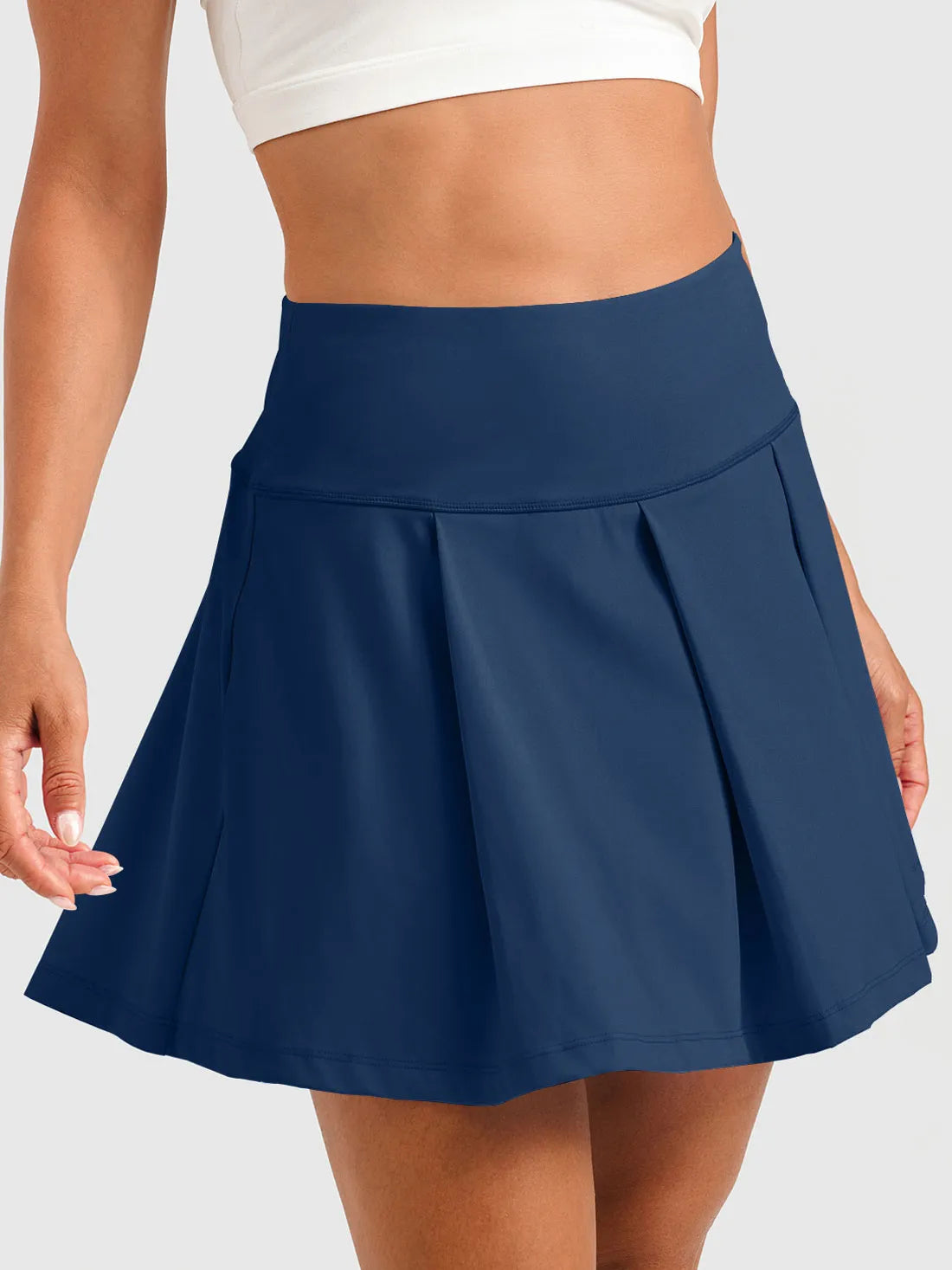 Pleated Tennis Skirt with Pockets - 15.5" Athletic Golf Skirt #color_Navy Blue