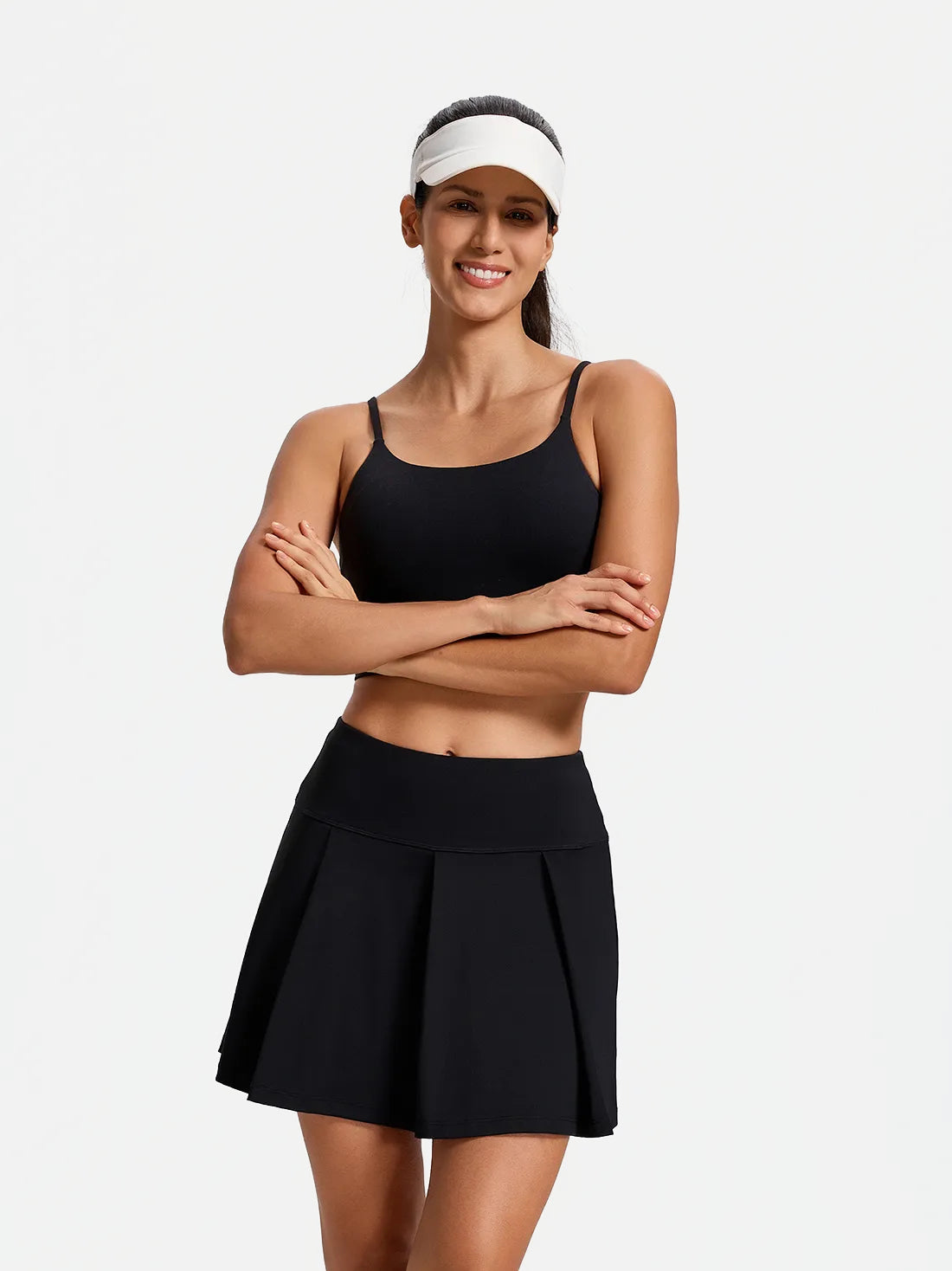 Pleated Tennis Skirt, 15.5" #color_Black