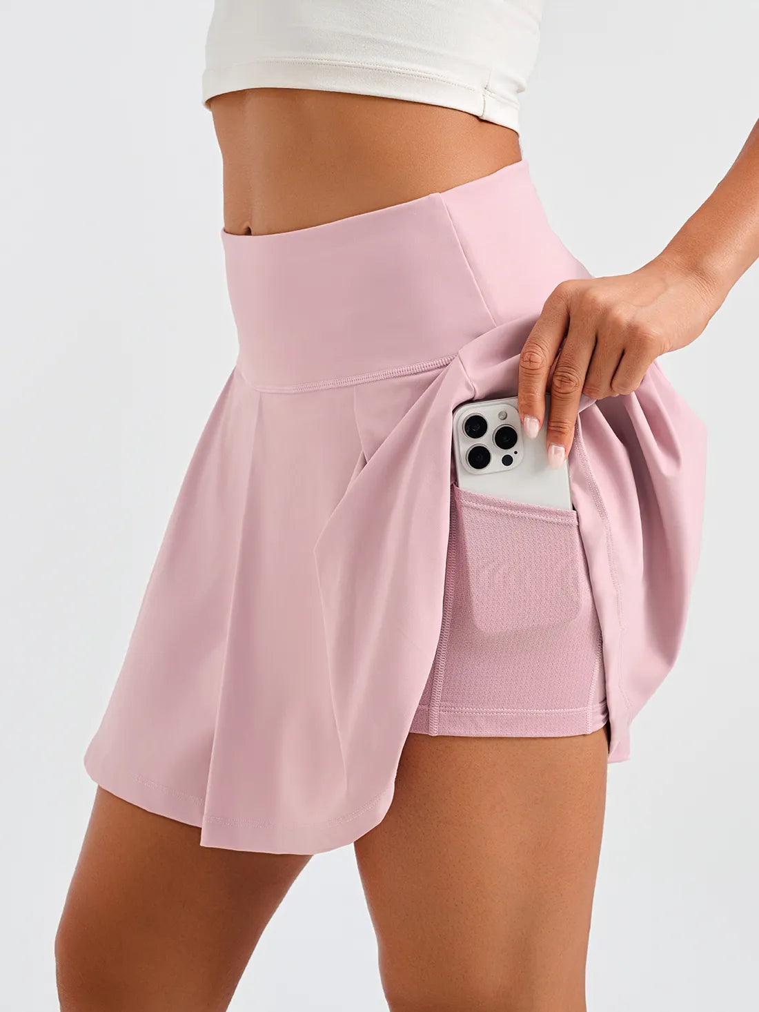 Pleated Tennis Skirt with Pockets - 15.5" Athletic Golf Skirt #color_Soft Pink