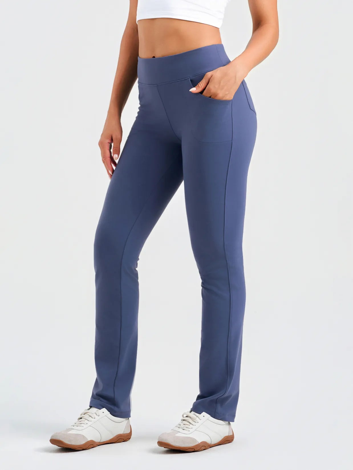 Women's Straight Leg Yoga Pants with 5 Pockets #color_Slate Blue