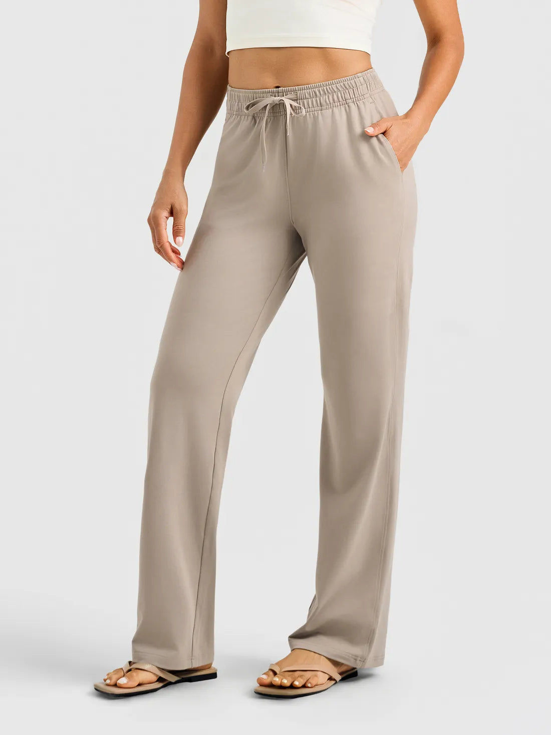 Women's Ultra Soft Performance Straight Leg Yoga Pants #color_Oatmeal