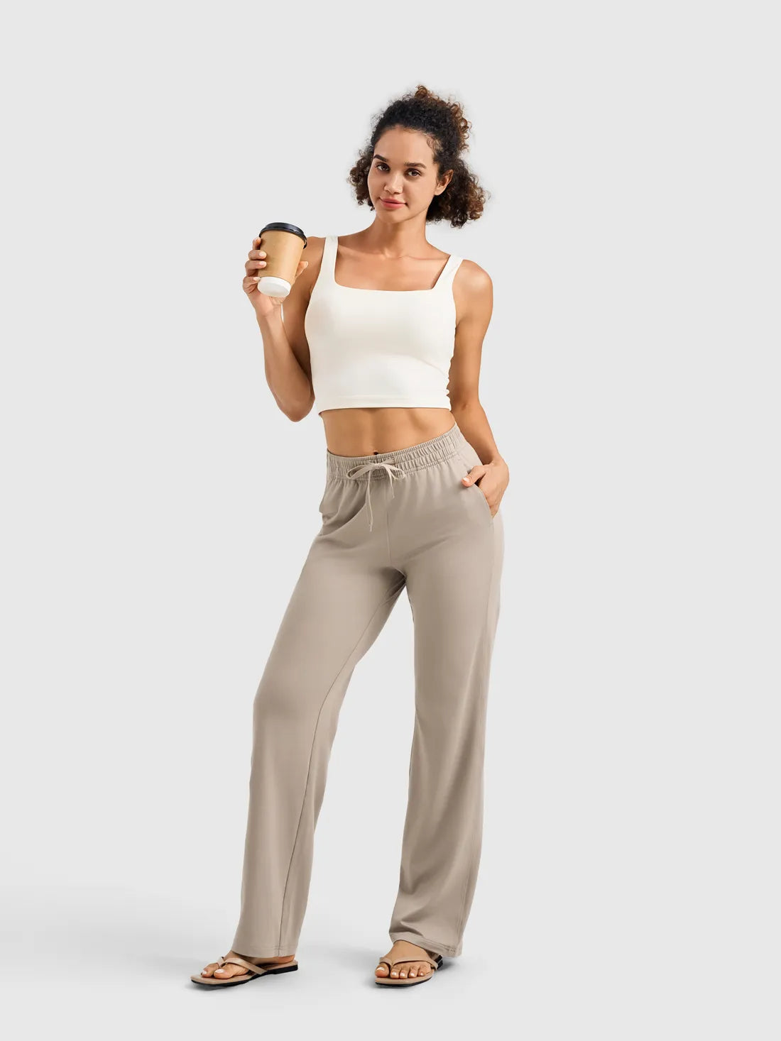 Women's Ultra Soft Performance Straight Leg Yoga Pants #color_Oatmeal