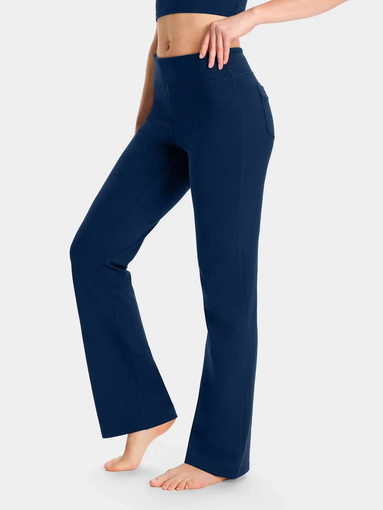 Essential Bootcut Yoga Pants, Back Pockets #color_Navy Blue