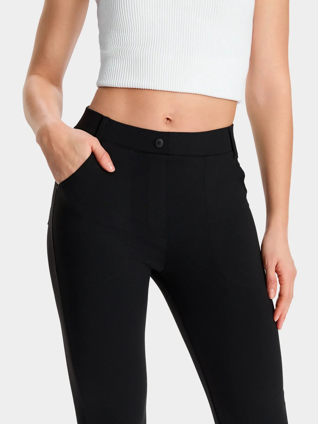 Flare Cropped Yoga Dress Pants, 4 Pockets #color_Black