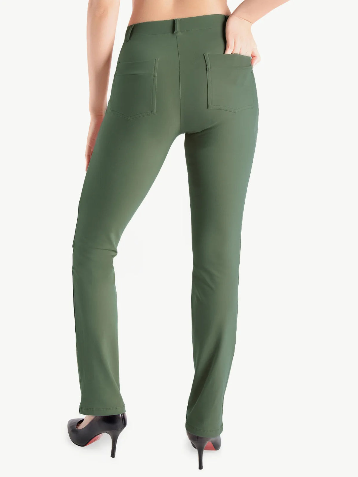Women's Straight Leg Yoga Dress Pants with 4 Pockets #color_Sage Green