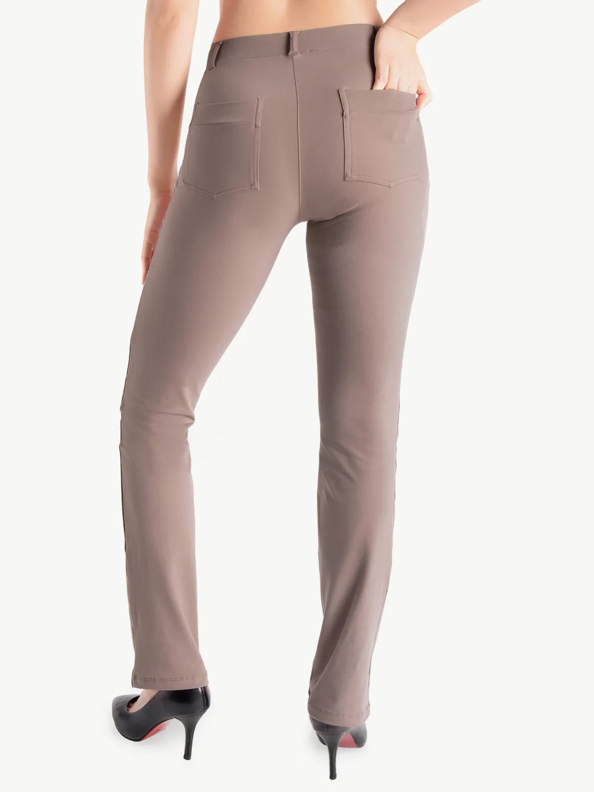 Women's Straight Leg Yoga Dress Pants with 4 Pockets #color_Taupe