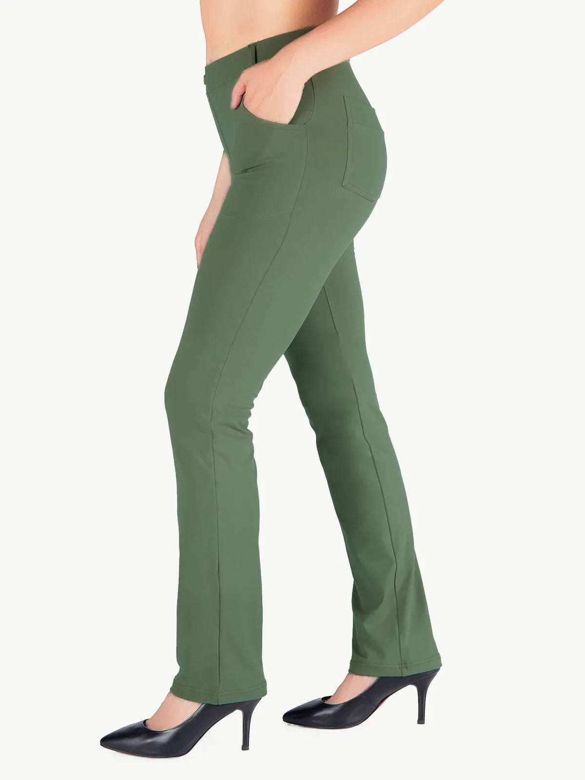 Women's Straight Leg Yoga Dress Pants with 4 Pockets #color_Sage Green