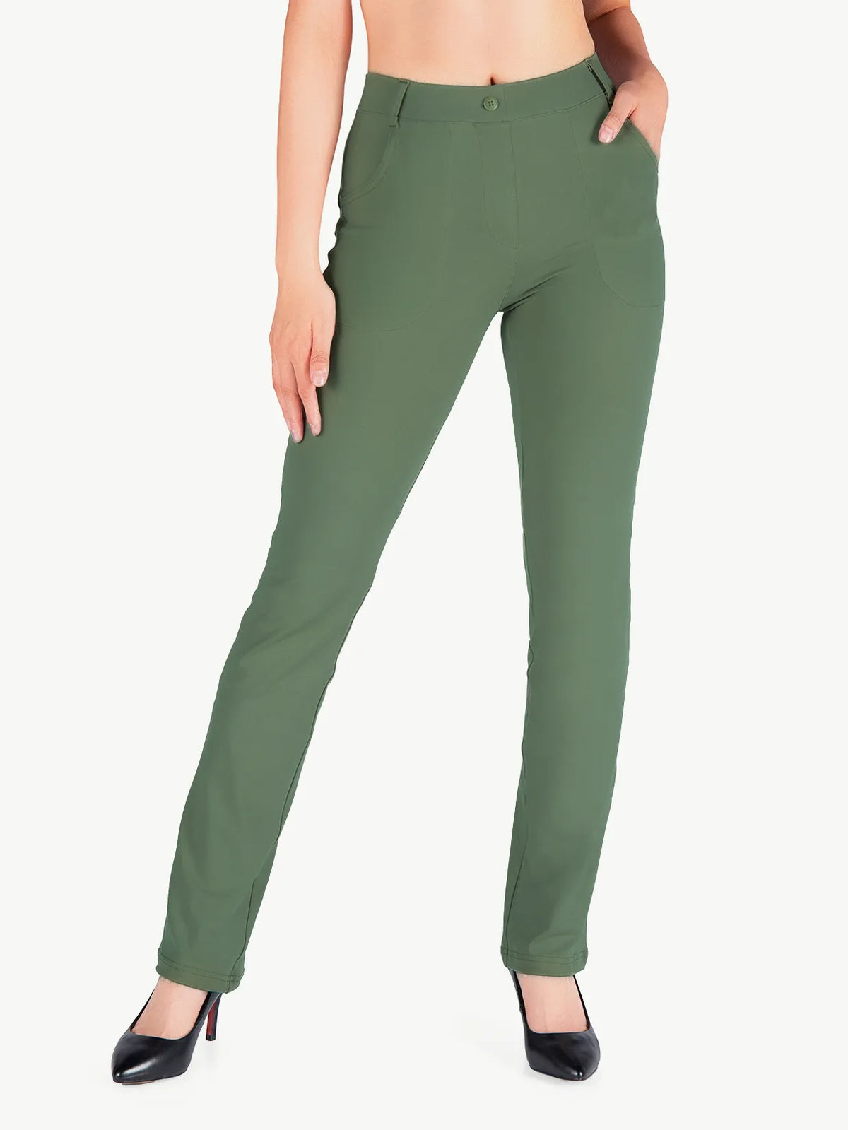 Women's Straight Leg Yoga Dress Pants with 4 Pockets #color_Sage Green