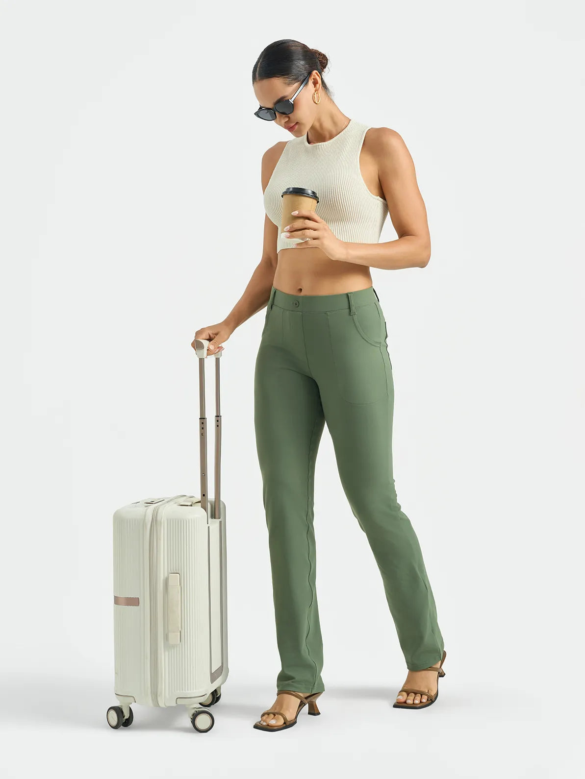 Women's Straight Leg Yoga Dress Pants with 4 Pockets #color_Sage Green