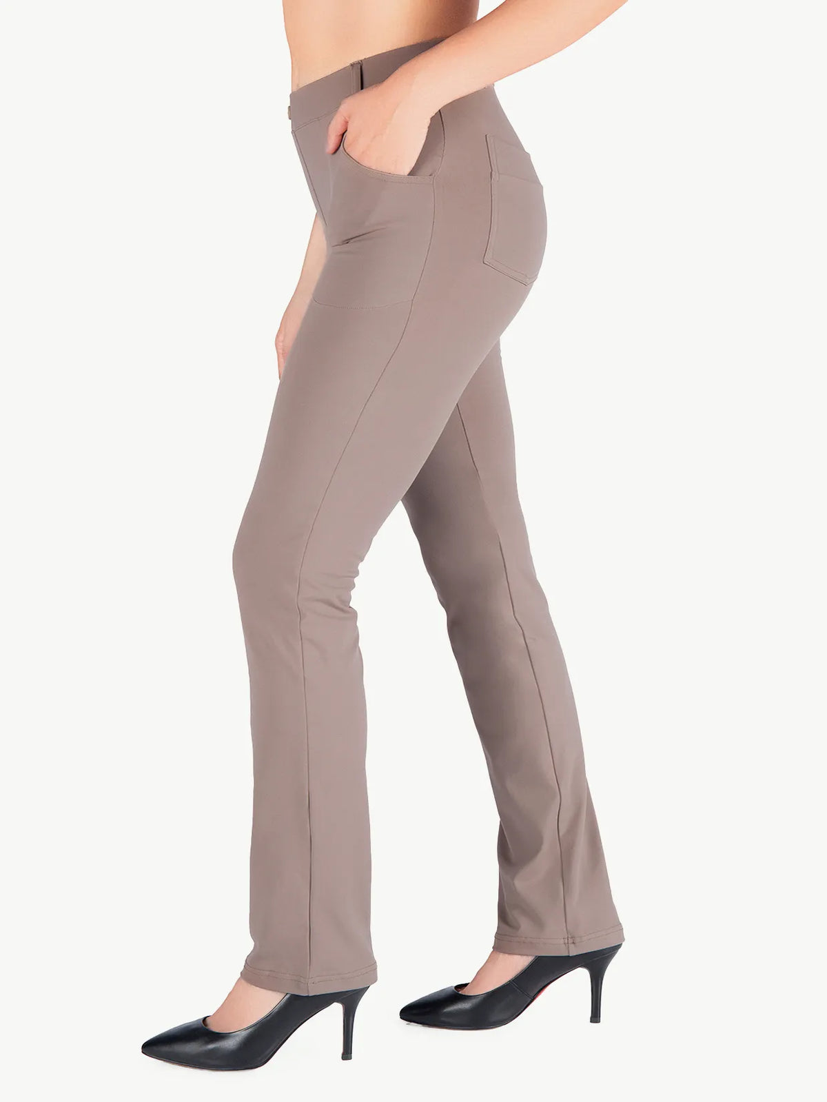 Women's Straight Leg Yoga Dress Pants with 4 Pockets #color_Taupe